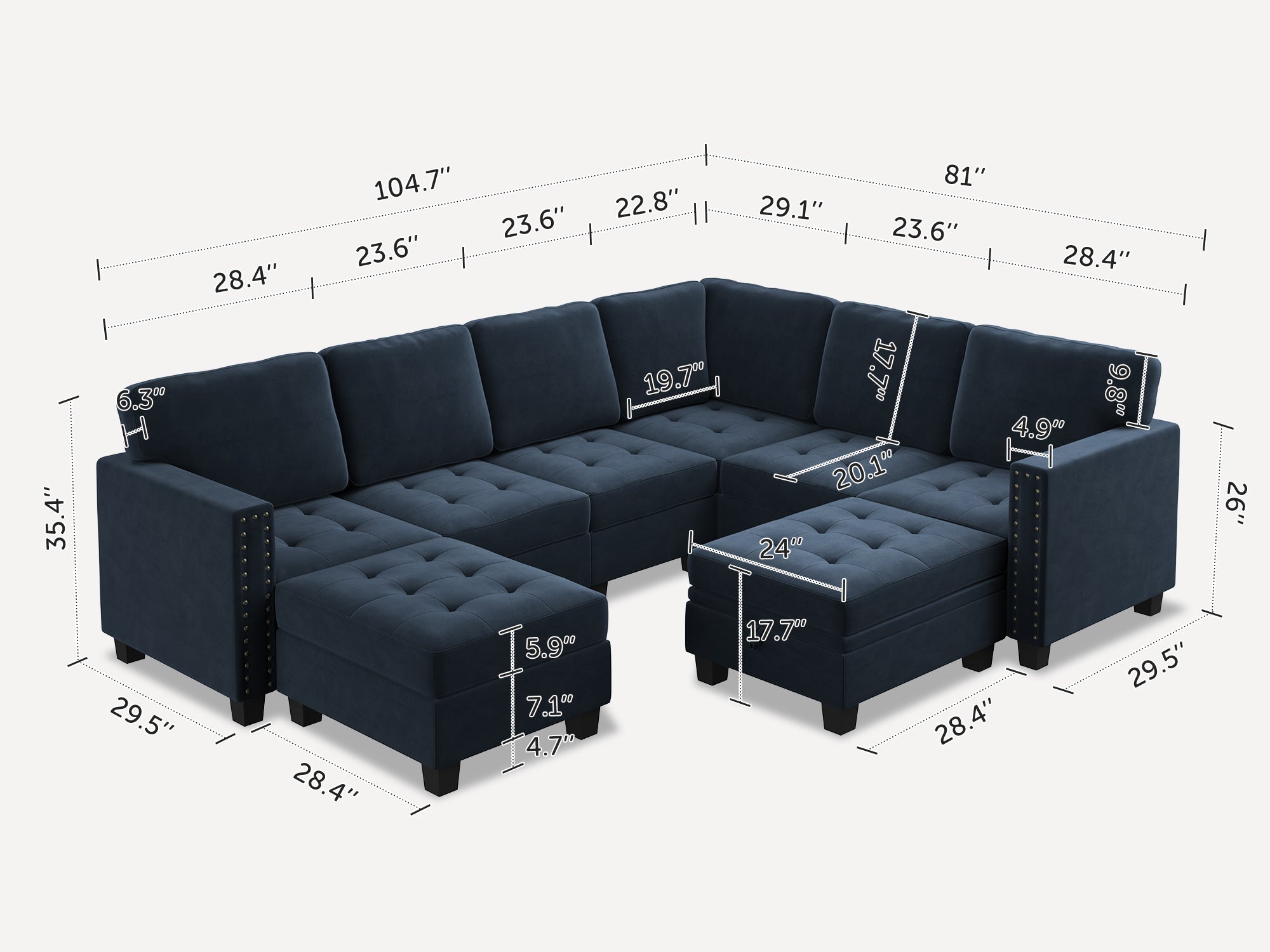 HONBAY 8-Piece Velvet Modular Sectional With Storage Ottoman