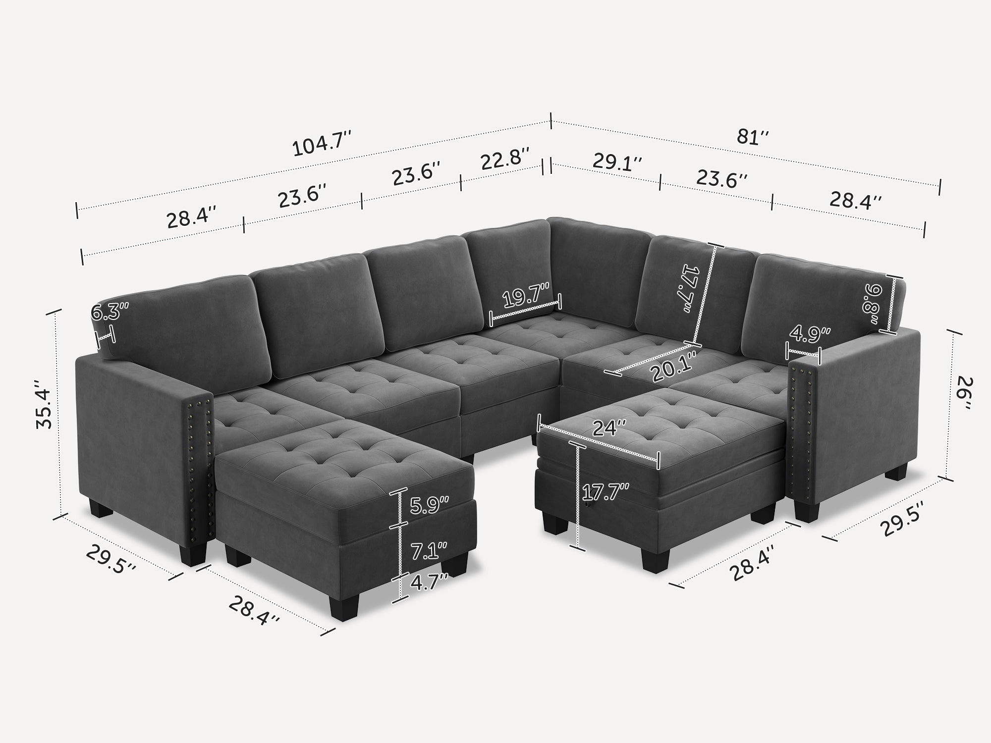 HONBAY 8-Piece Velvet Modular Sectional With Storage Ottoman