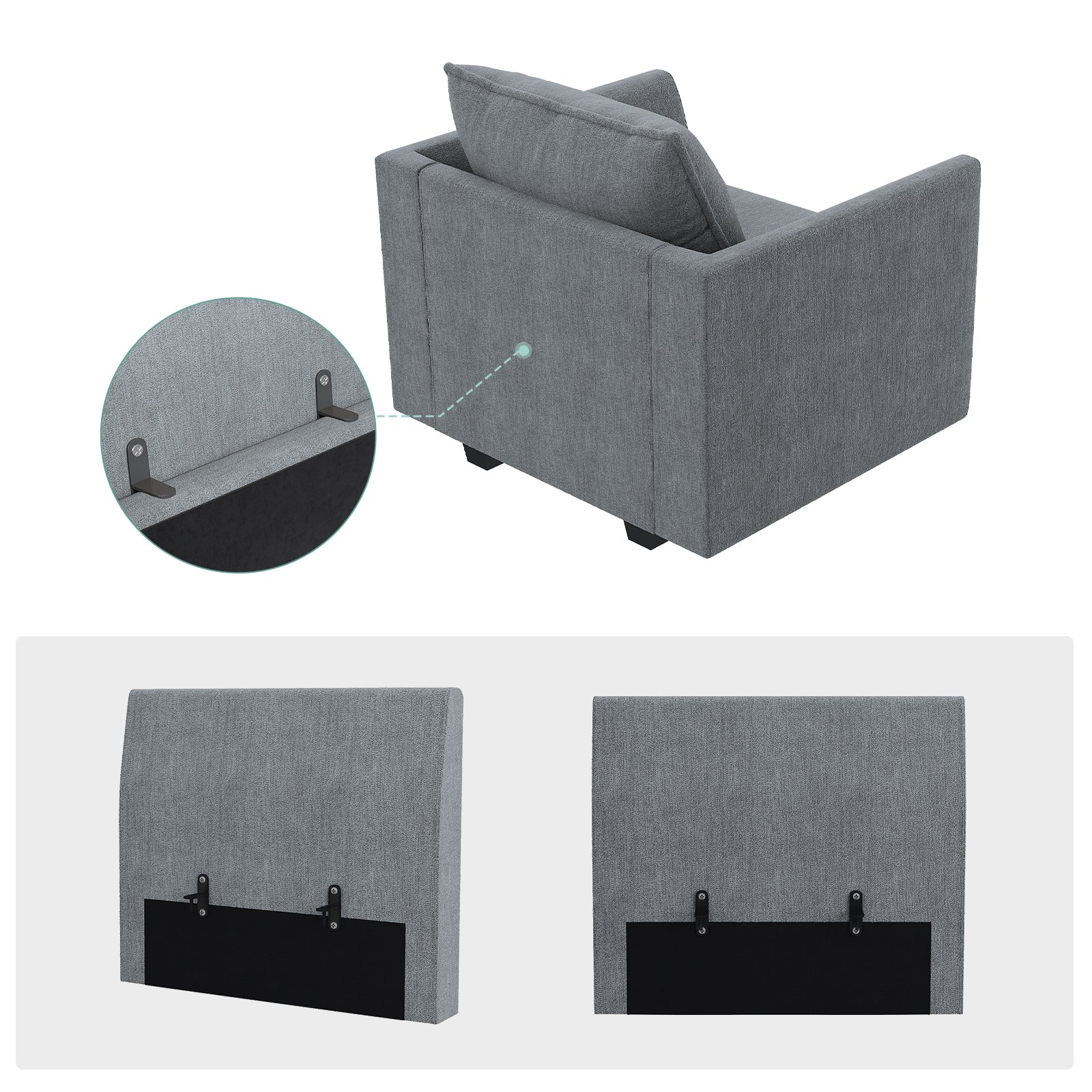 HONBAY Removable Backrest Frame with 2 Connectors for Modular Sofa（not included pillows）