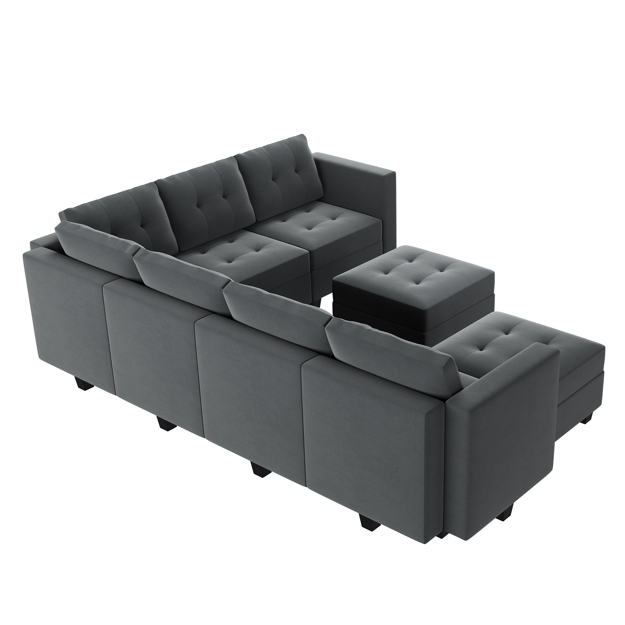 HONBAY Velvet Tufted 7-Seat Modular Sofa with Storage & Convertible Ottomans