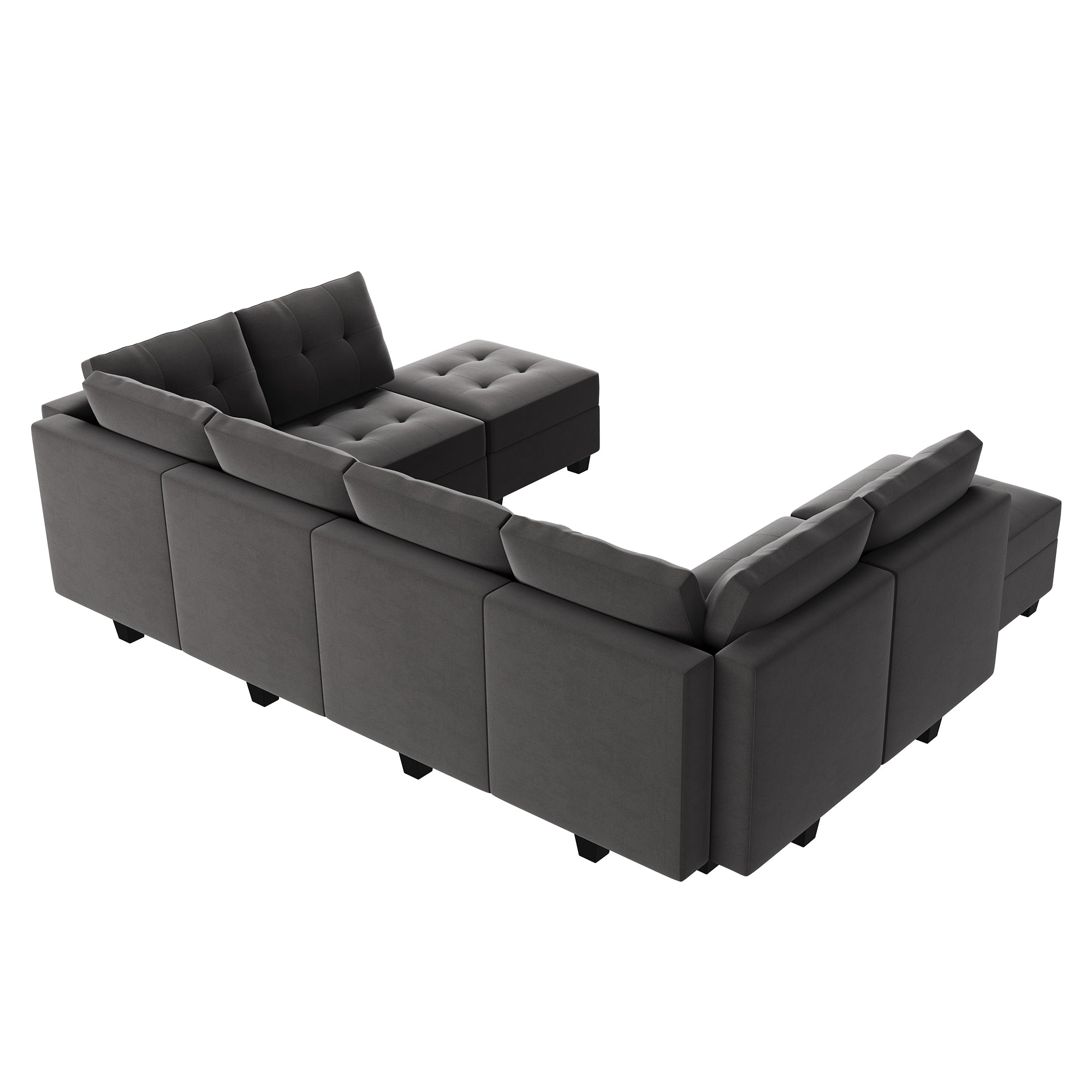 HONBAY Velvet Tufted 6-Seat U-Shaped Reversible Modular Sofa with Storage Ottoman