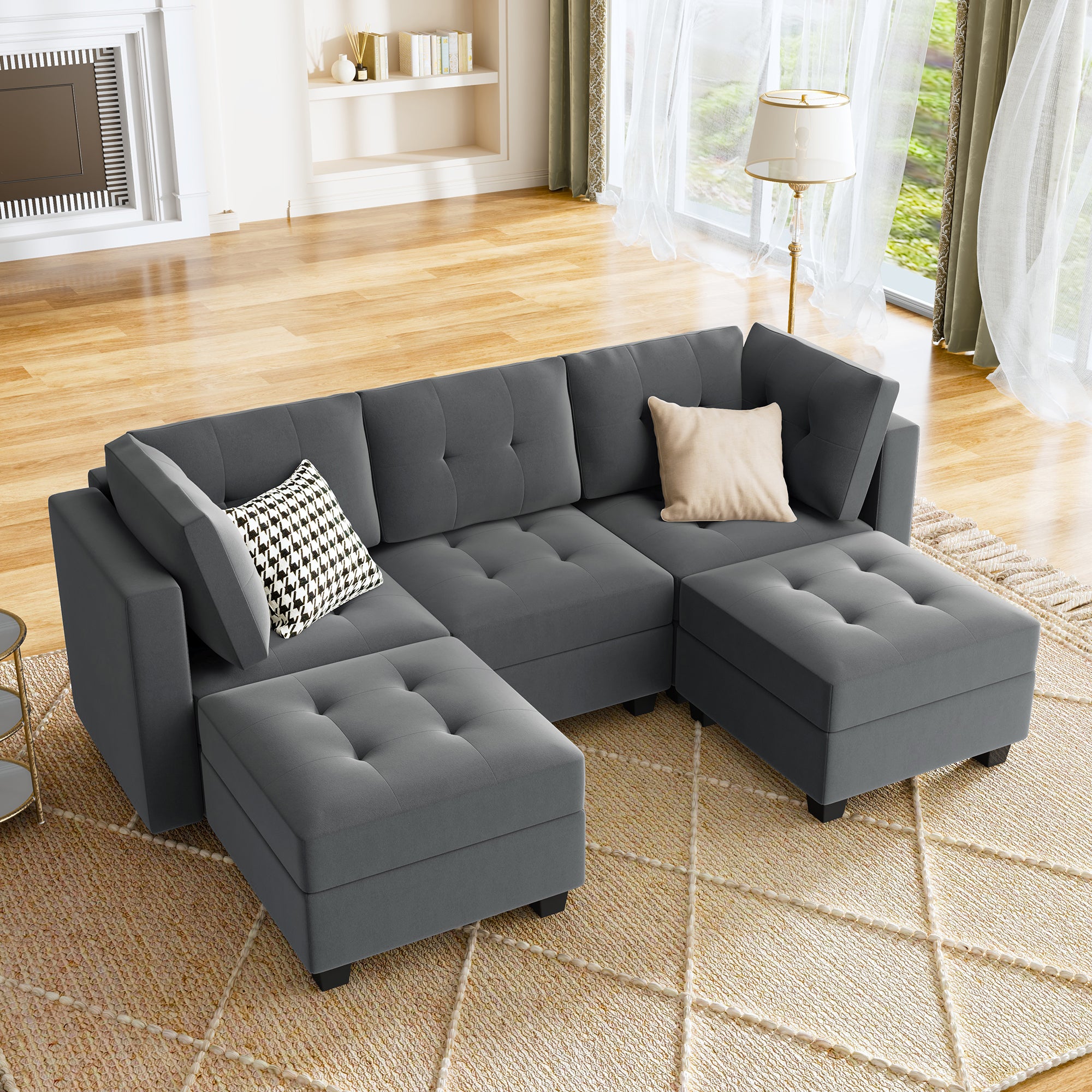 HONBAY 5-Piece Velvet Modular Sectional With Storage Seat