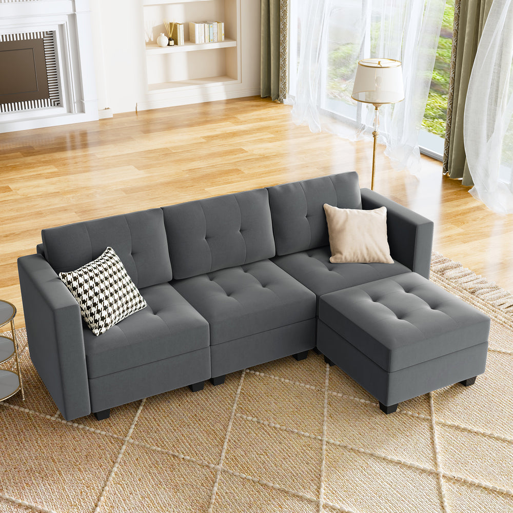 L Shaped 3 Seaters Storage Velvet Modular Sectional Sofa Free Shipping