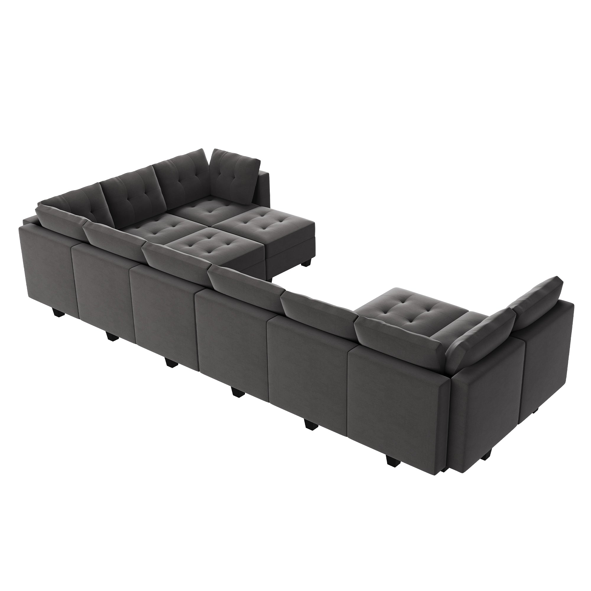 HONBAY Velvet Tufted 12-Seat Modular Storage Sofa with Storage Ottoman