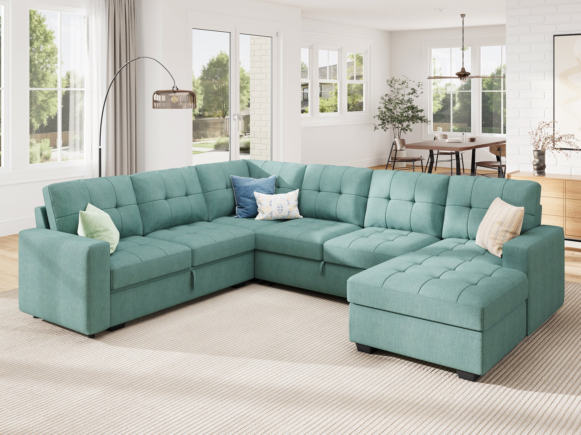 HONBAY 6-Piece Polyester Sleeper Sectional Sofa With Storage Space