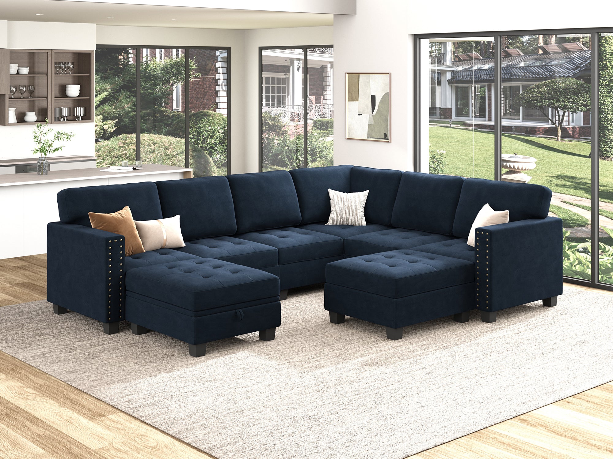 HONBAY 8-Piece Velvet Modular Sectional With Storage Ottoman