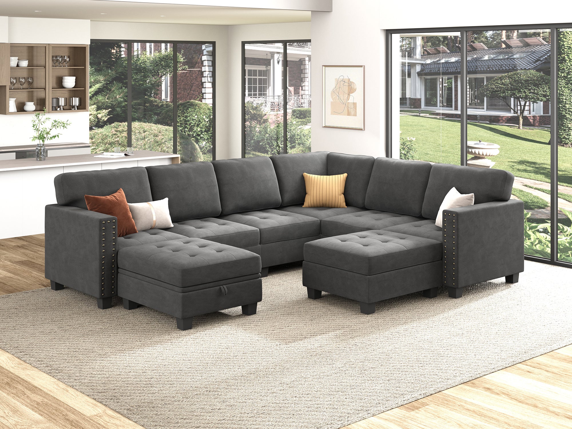 HONBAY 8-Piece Velvet Modular Sectional With Storage Ottoman