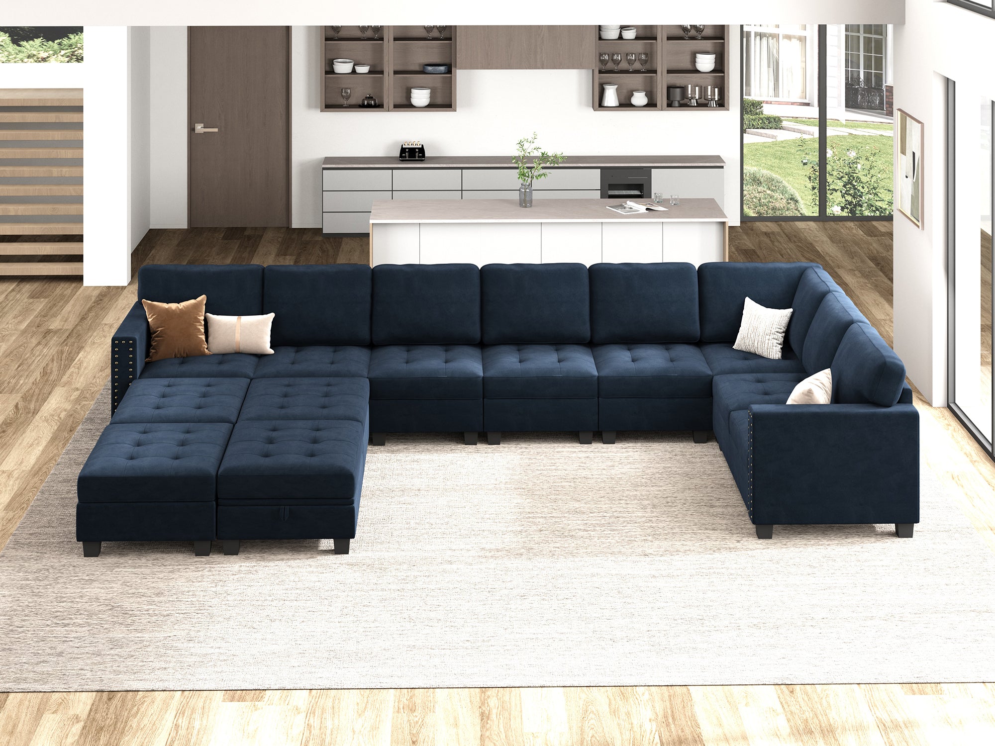 HONBAY 12-Piece Velvet Modular Sleeper Sectional With Storage Space