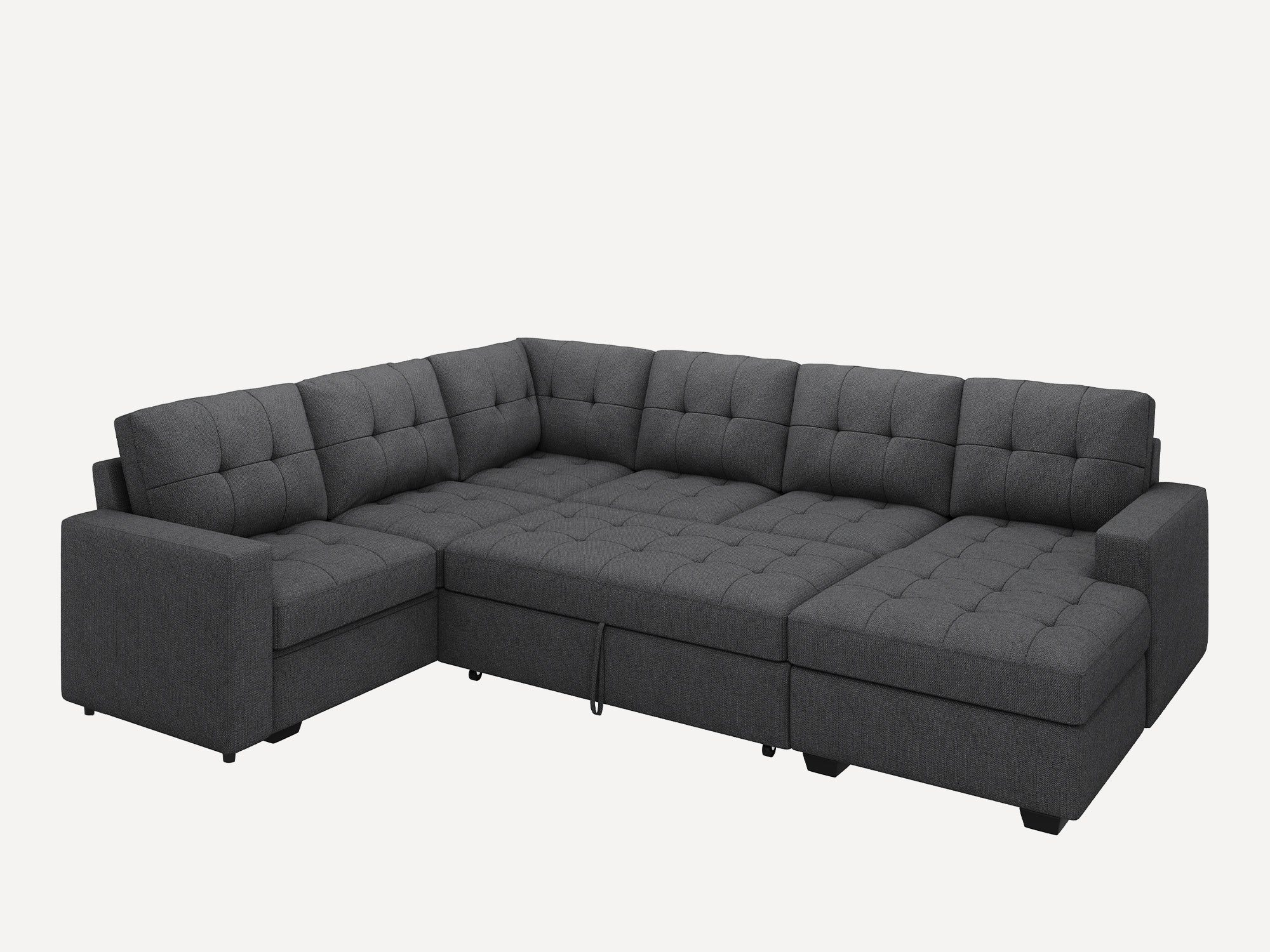 HONBAY 6-Piece Polyester Sleeper Sectional Sofa With Storage Space