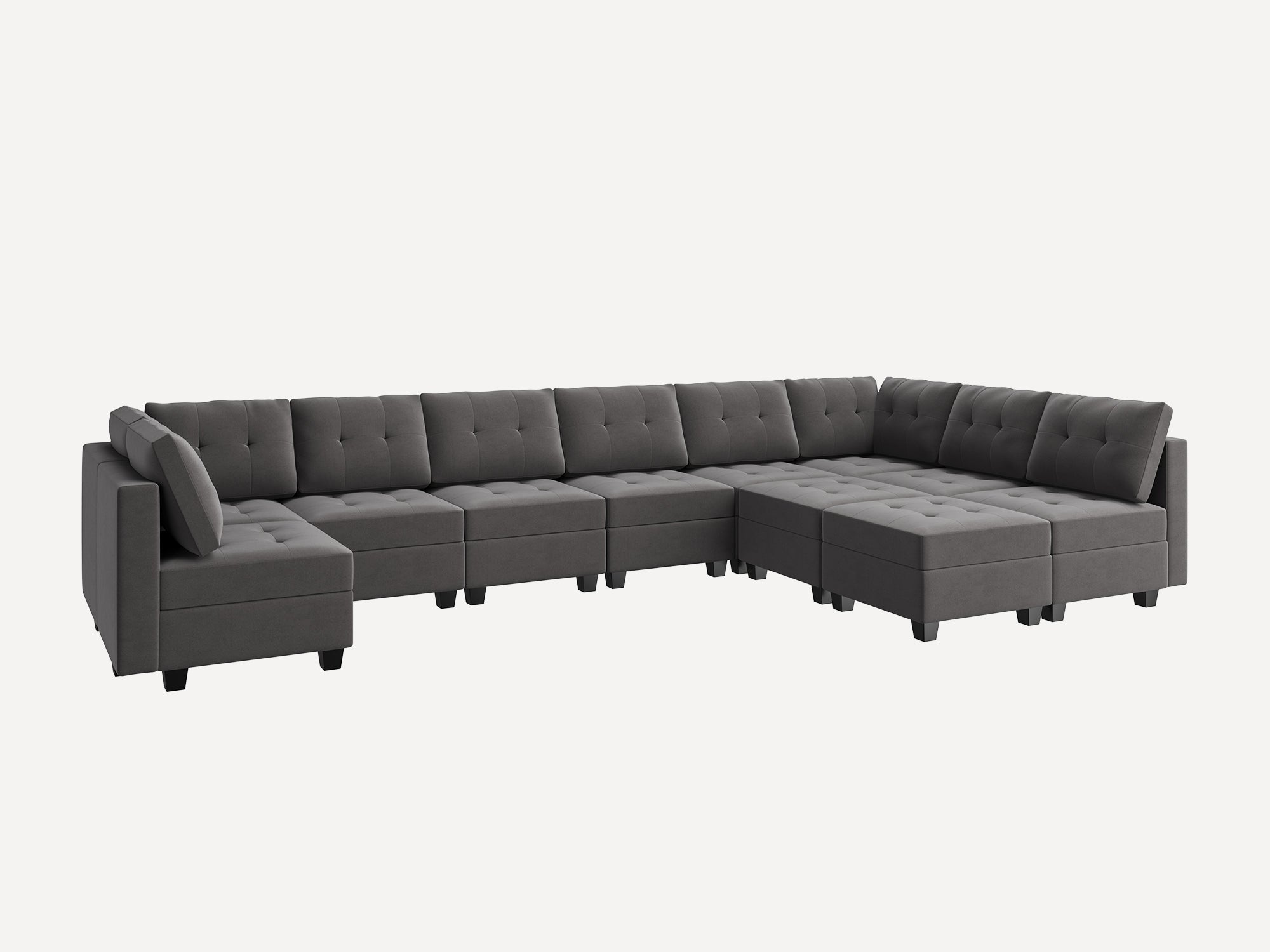 HONBAY 11-Piece Velvet Modular Sleeper Sectional Sofa With Storage Seat