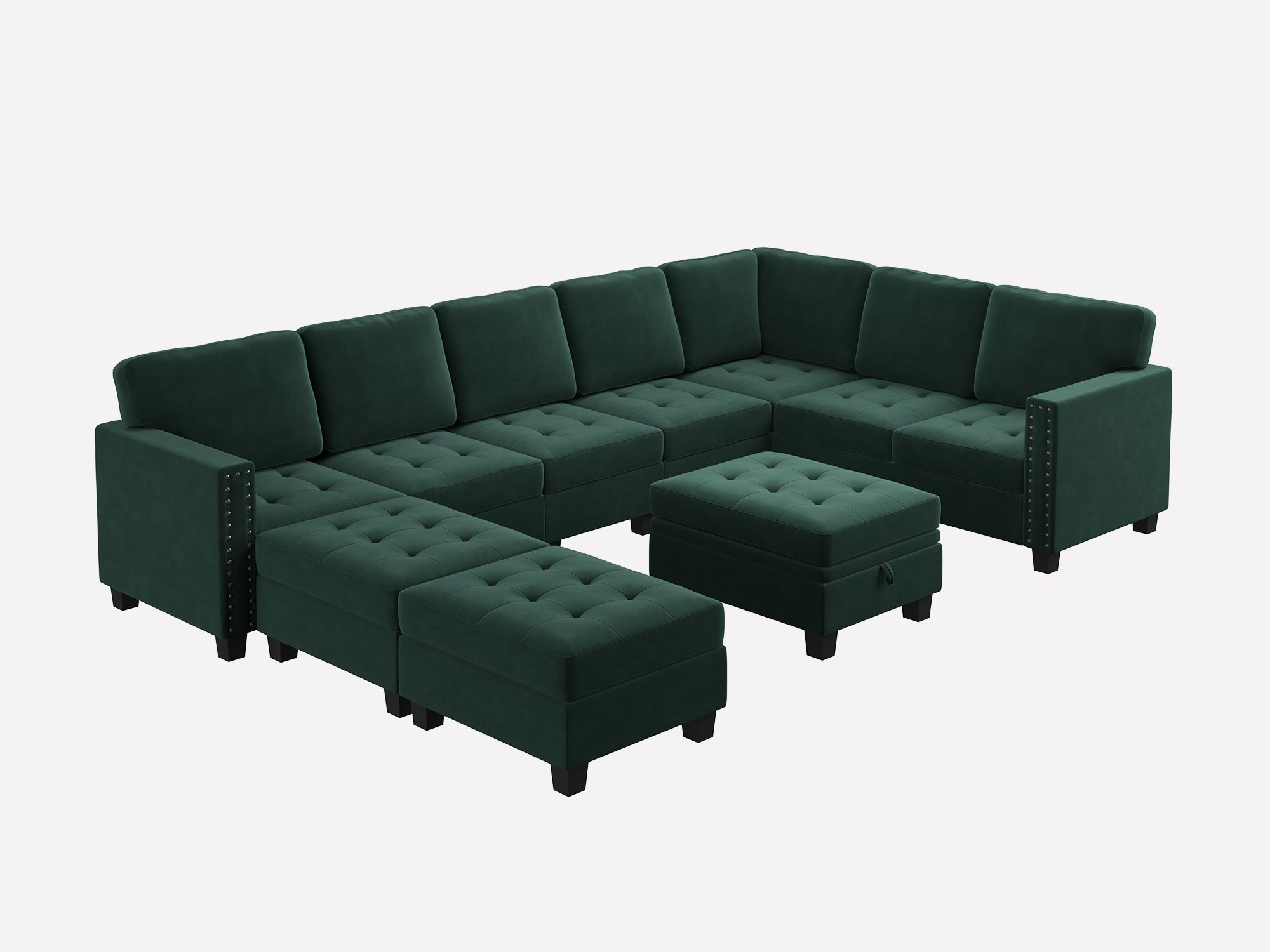 HONBAY 10-Piece Velvet Modular Sectional With Storage Ottoman