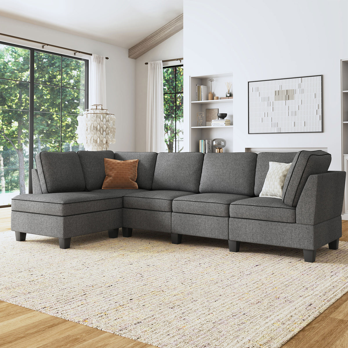 Modern L Shaped 4 Seat Fabirc Sectional Corner Sofa For Living Room Honbay Official Free Shipping