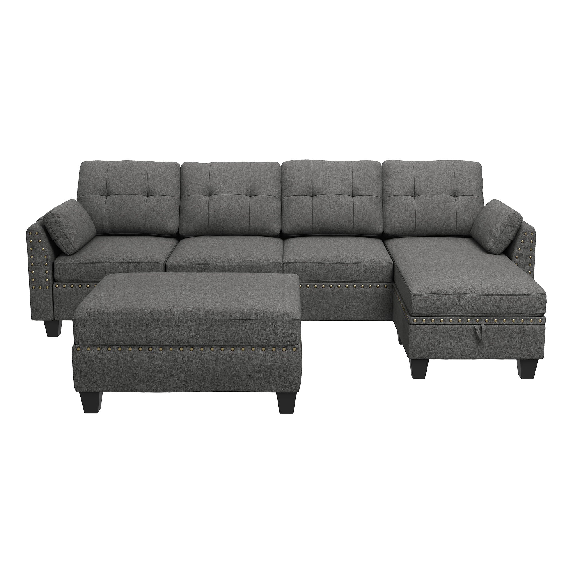 HONBAY 4-Seat L-Shaped Sectional Sofa with Storage Ottoman Set
