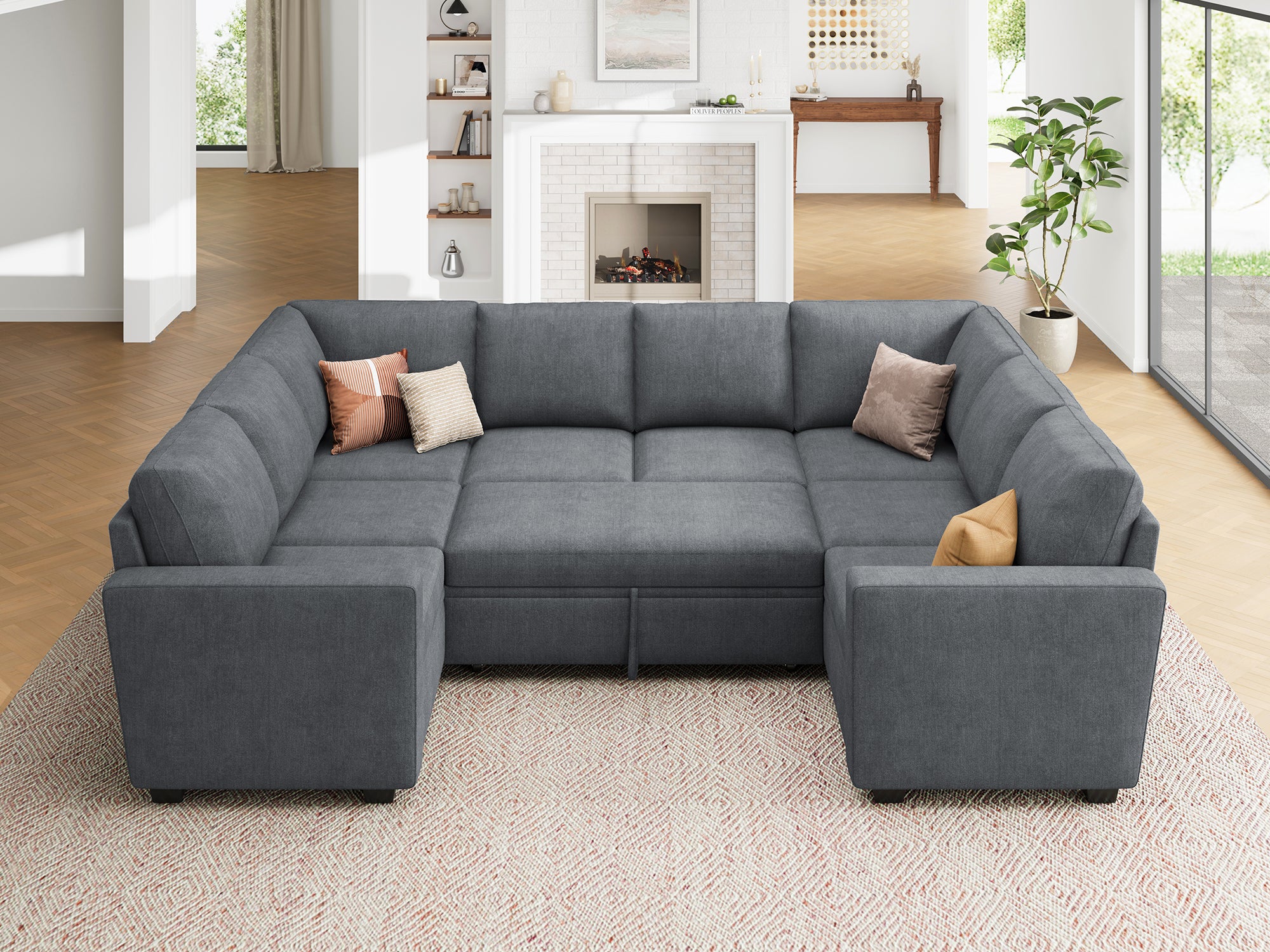 HONBAY 8-Piece Modular Sleeper Sectional With Storage Space #Color_Bluish Grey