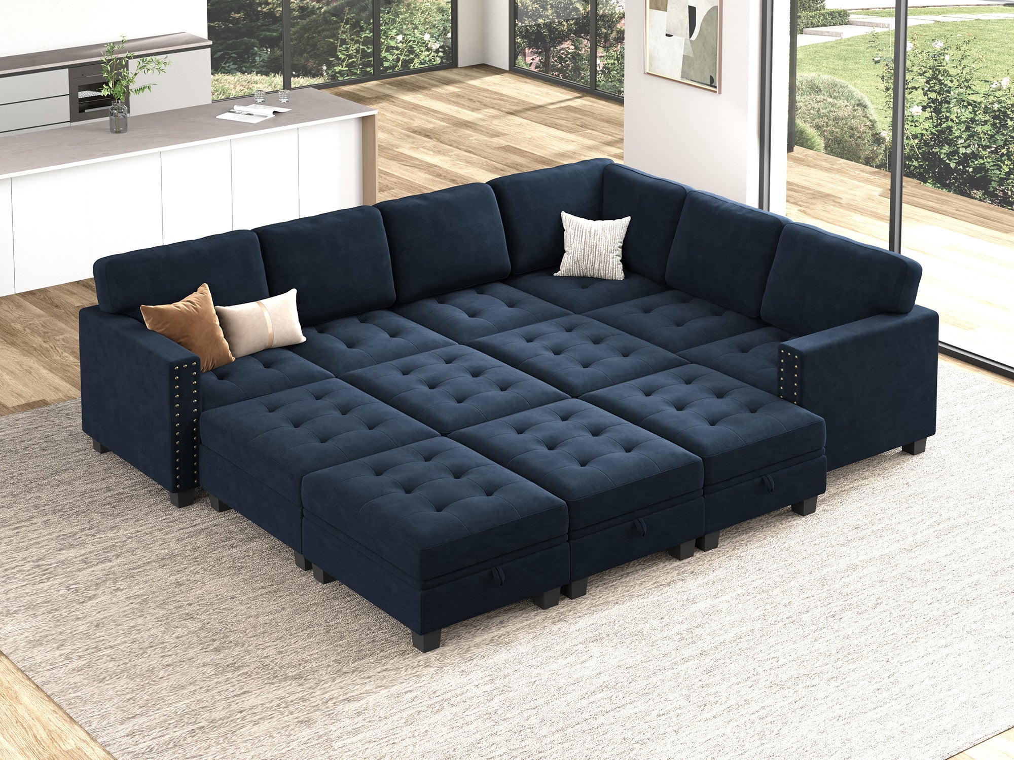 HONBAY 12-Piece Velvet Modular Sleeper Sectional With Storage Space