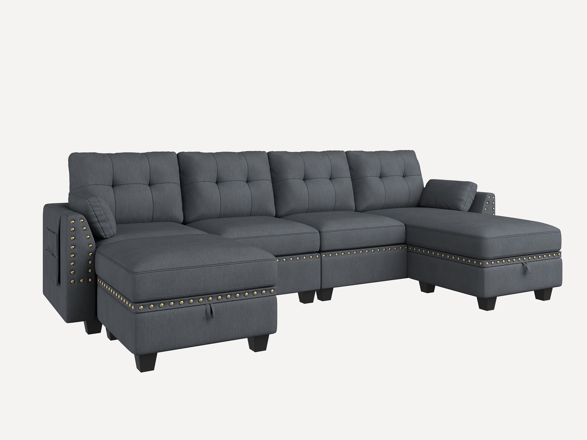 HONBAY 5-Piece Polyester Convertible Sectional With Storage Ottoman