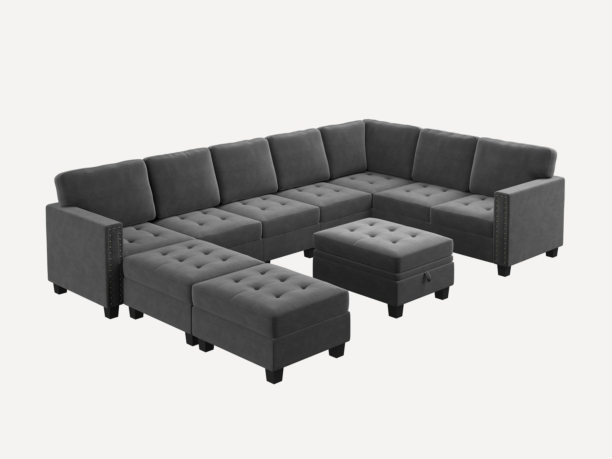 HONBAY 10-Piece Velvet Modular Sectional With Storage Ottoman