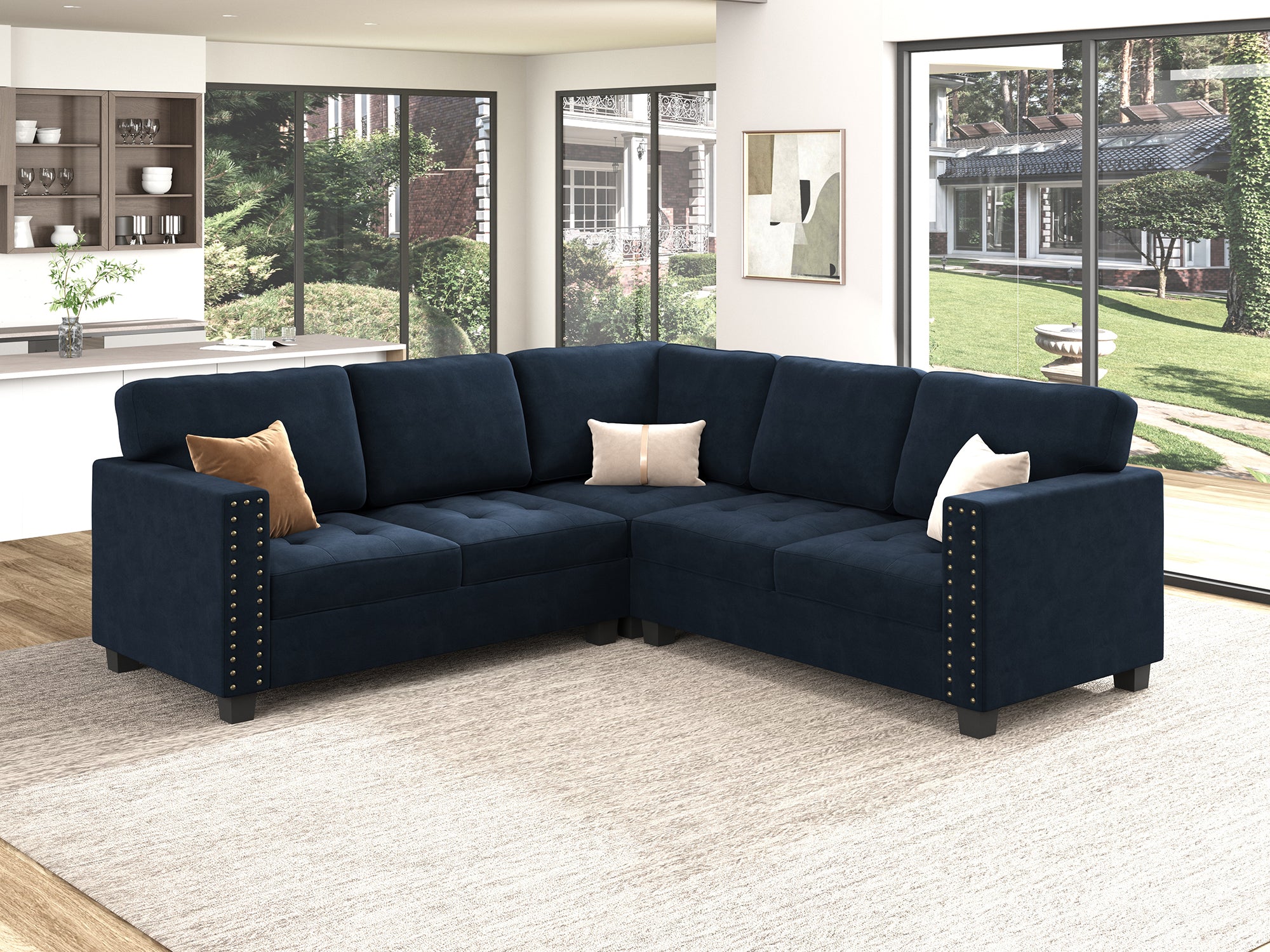 HONBAY 5 Piece Velvet Modular Sectional