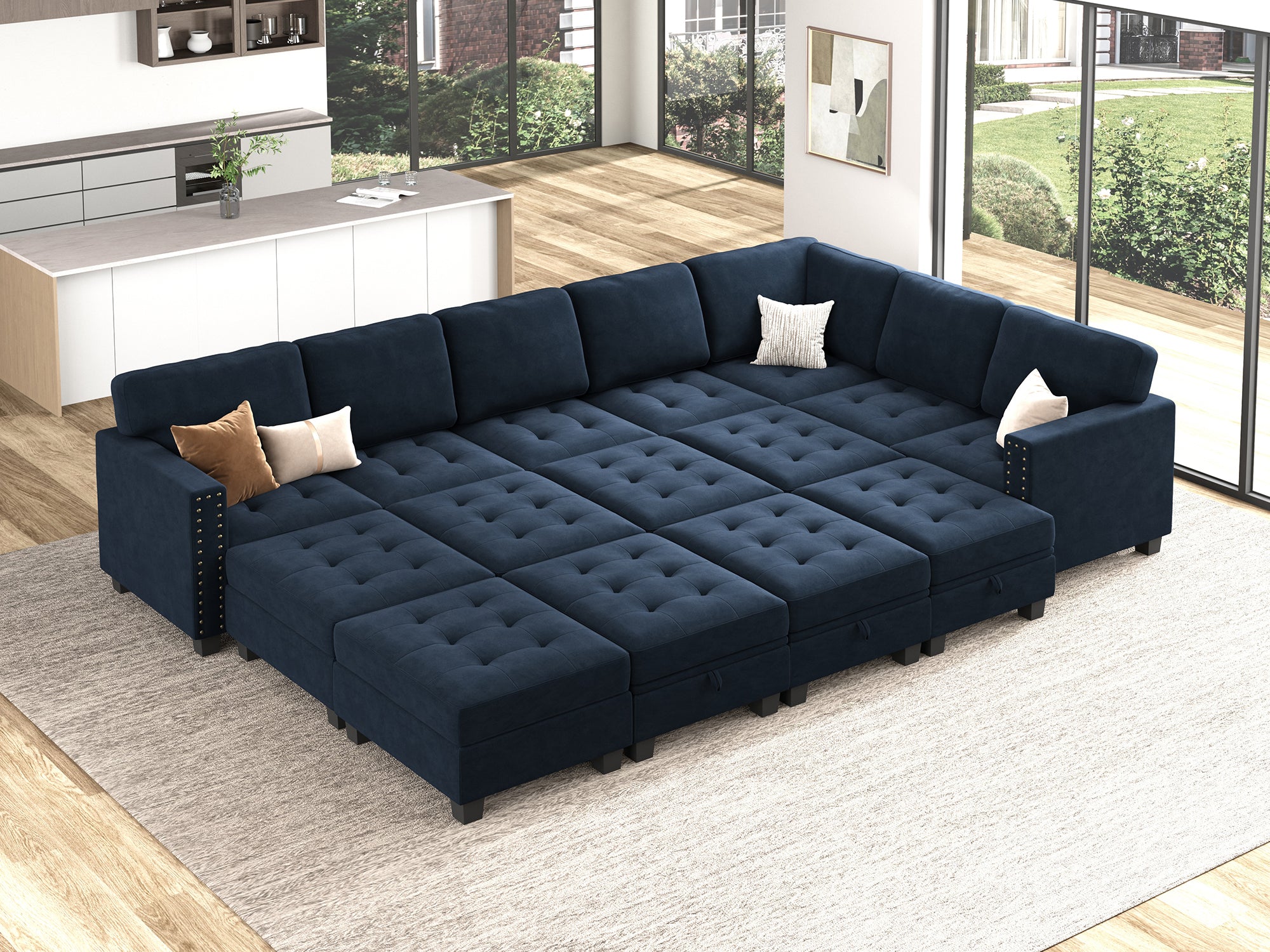 HONBAY 15-Piece Velvet Modular Sleeper Sectional With Storage Space