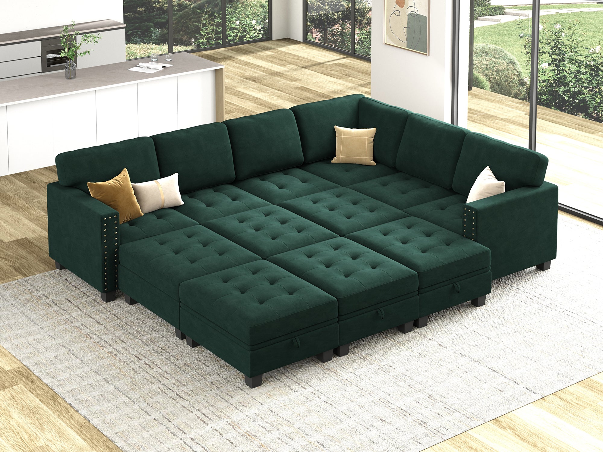 HONBAY 12-Piece Velvet Modular Sleeper Sectional With Storage Space