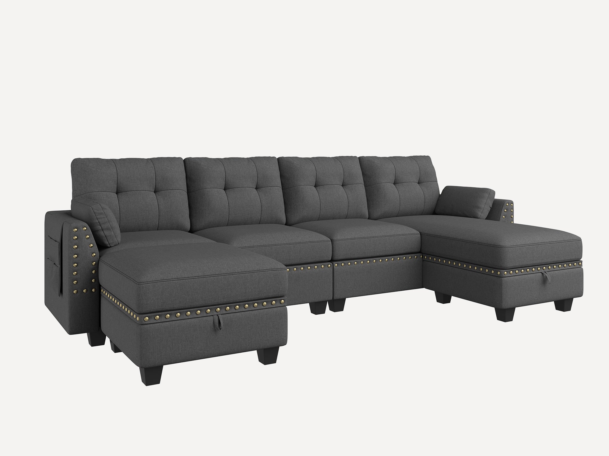 HONBAY 5-Piece Polyester Convertible Sectional With Storage Ottoman