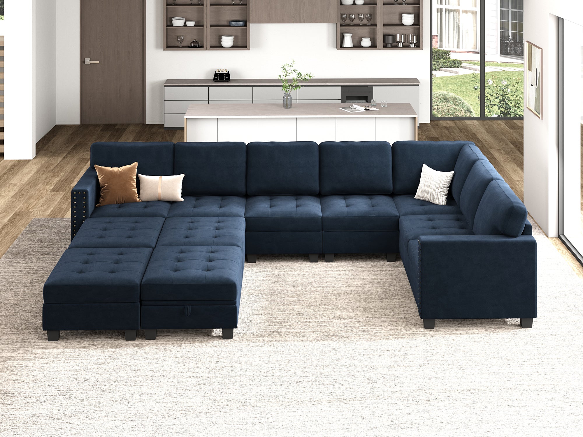 HONBAY 11-Piece Velvet Modular Sleeper Sectional With Storage Space