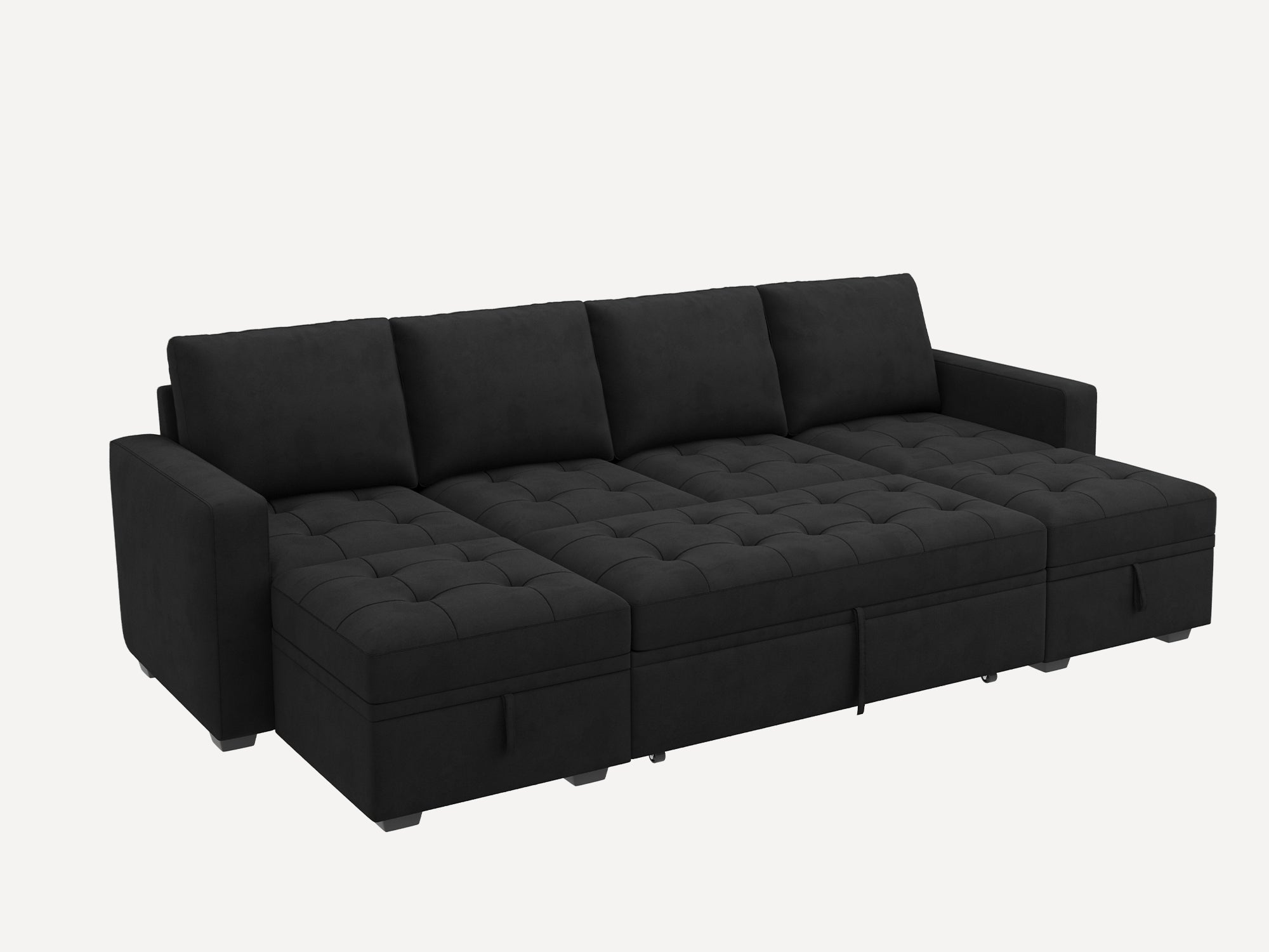 HONBAY Sleep Modular Sofa 6-Seat Sofa Bed with 4-Storage Space #Color_Black Style II