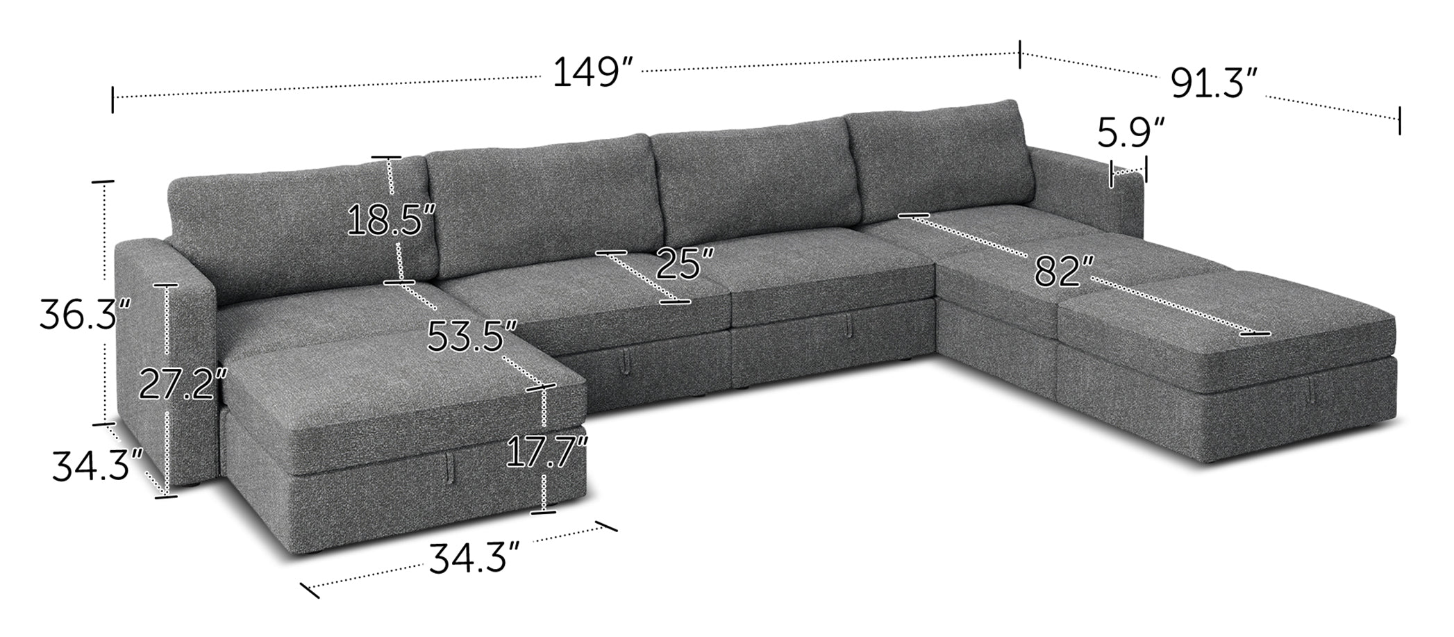 HONBAY 7-Piece Polyester Modular Sectional With Storage Seat