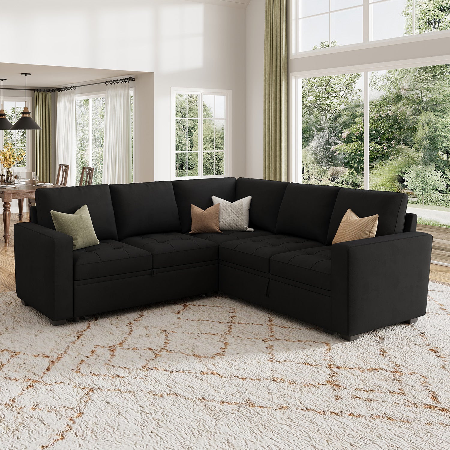 HONBAY 5-Piece Velvet Modular Sleeper Sectional Sofa With Storage Space