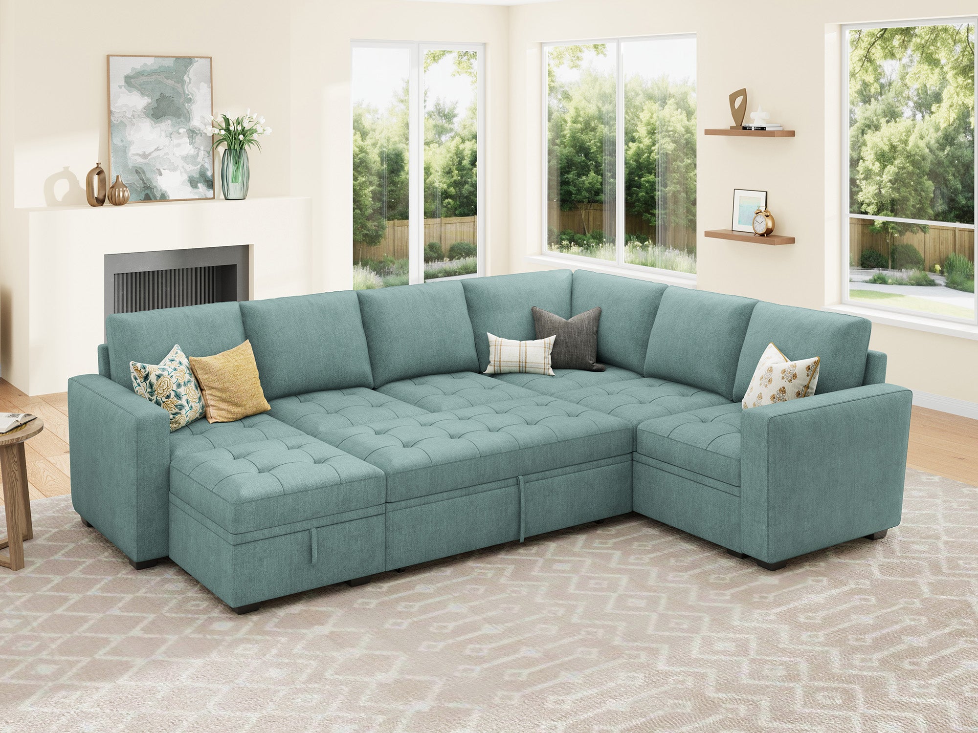 HONBAY 7-Piece Polyester Modular Sleeper Sectional Sofa With Storage Space