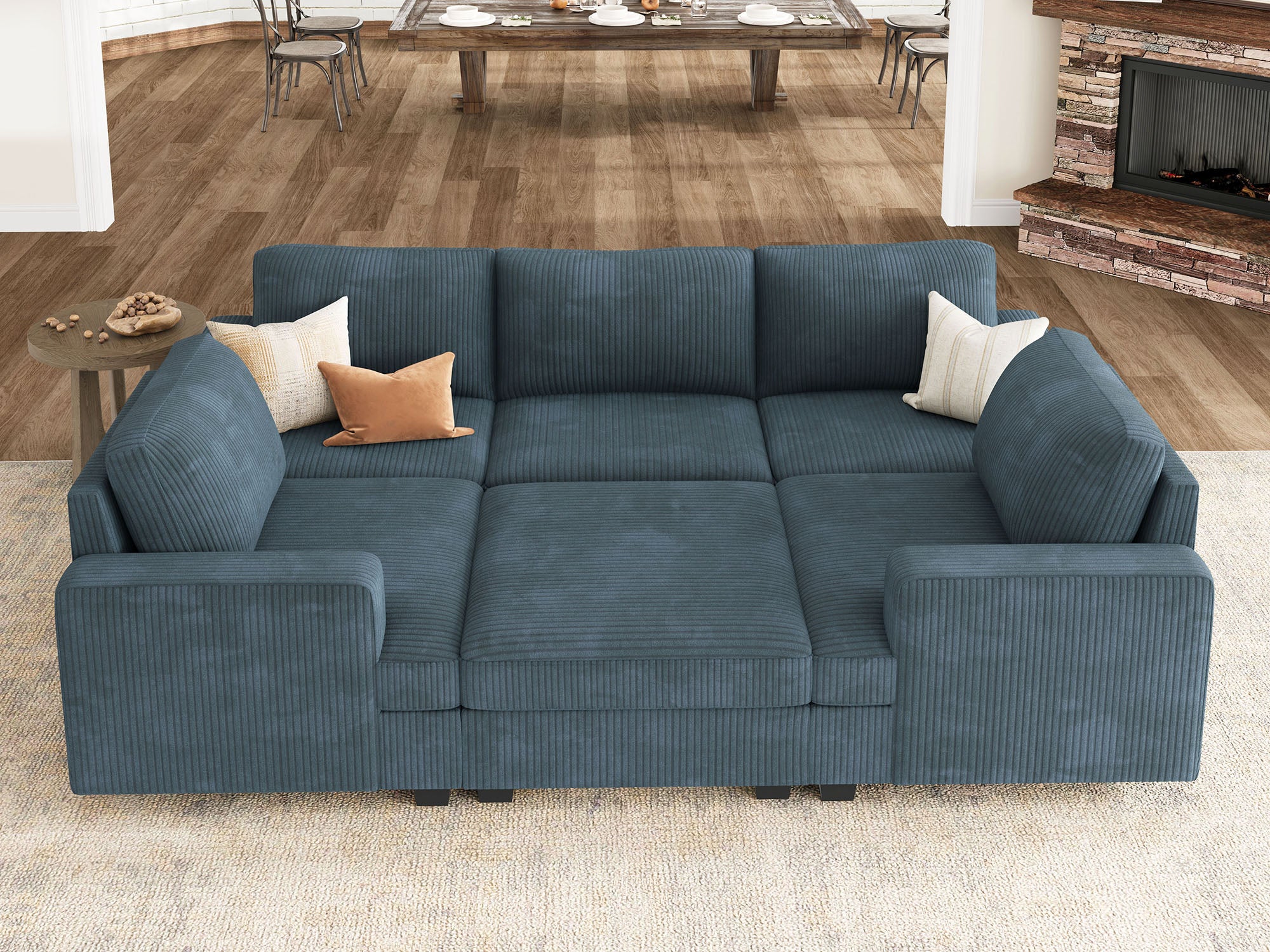 HONBAY 6-Piece Corduroy Modular Sleeper Lindyn Sectional With Storage Space #Color_Corduroy Blue