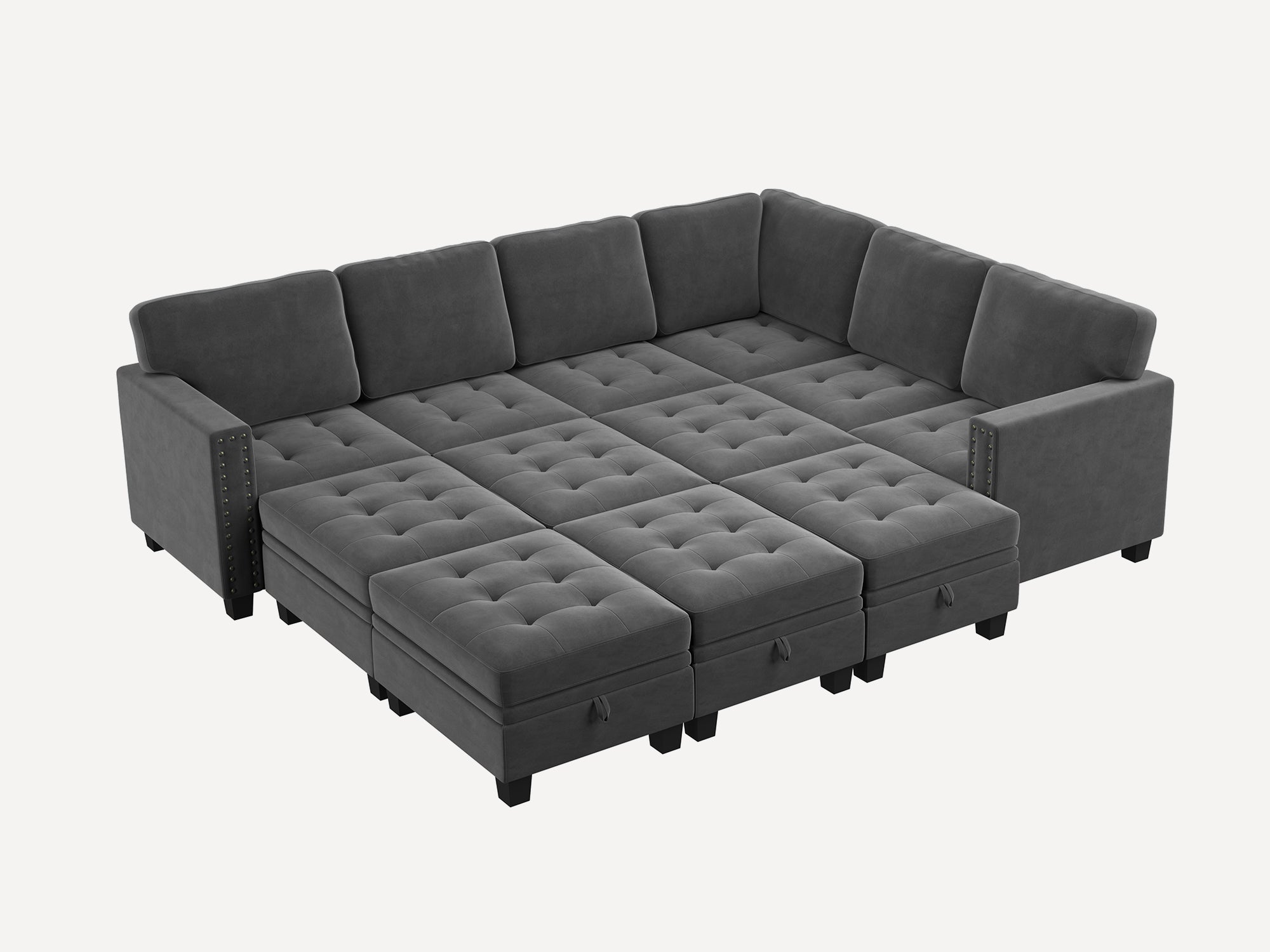 HONBAY 12-Piece Velvet Modular Sleeper Sectional With Storage Space