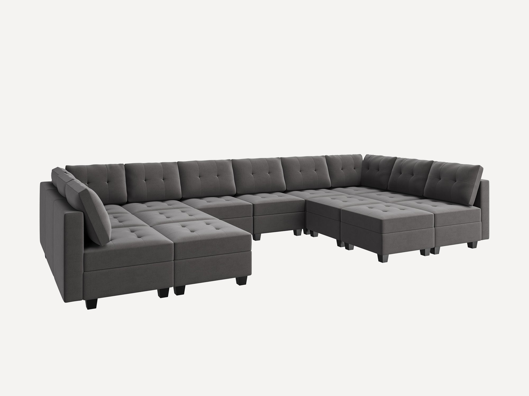 HONBAY 14-Piece Velvet Modular Sleeper Sectional Sofa With Storage Seat