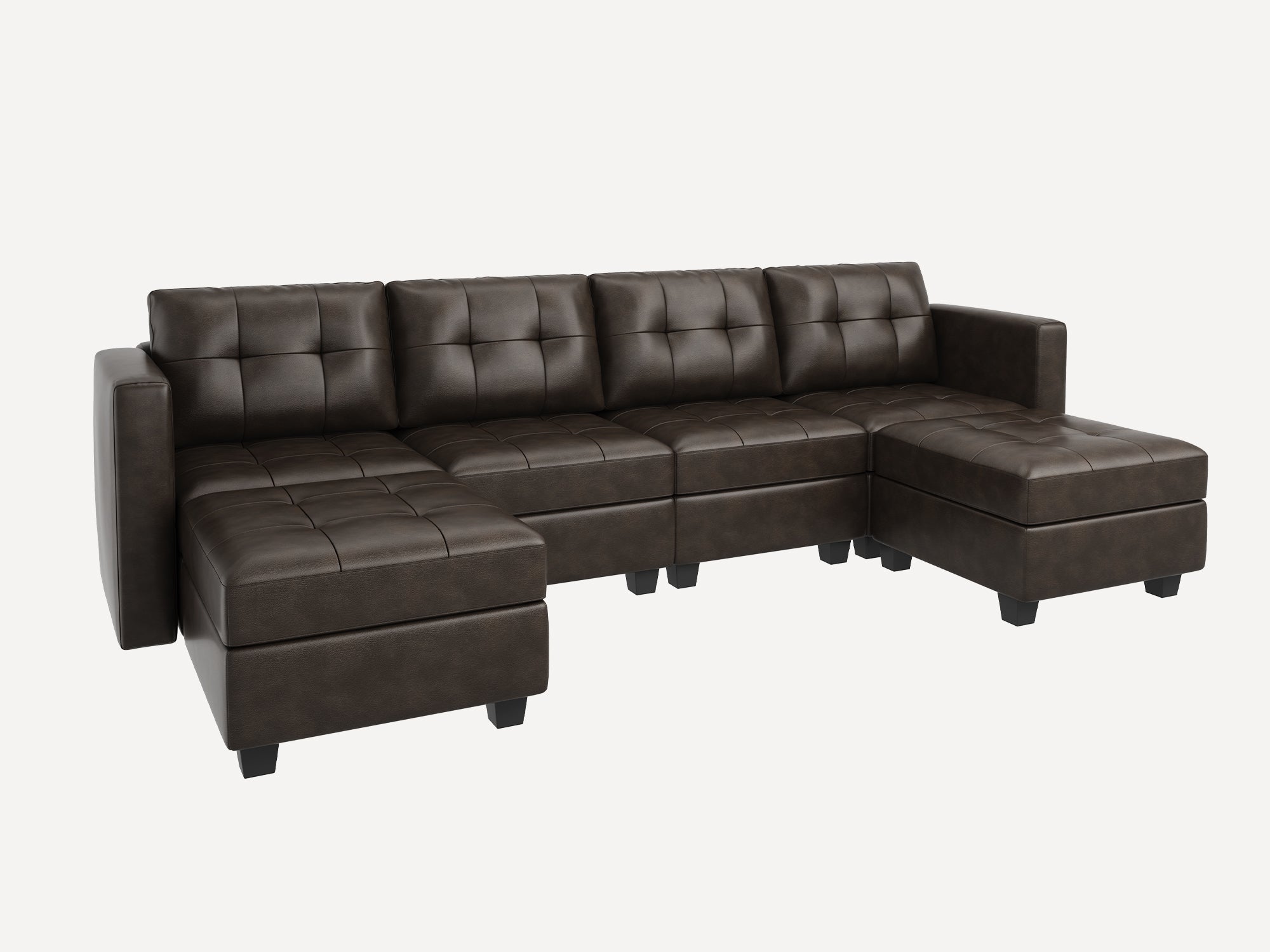 HONBAY 6-Piece Faux Leather Modular Sectional With Storage Seat