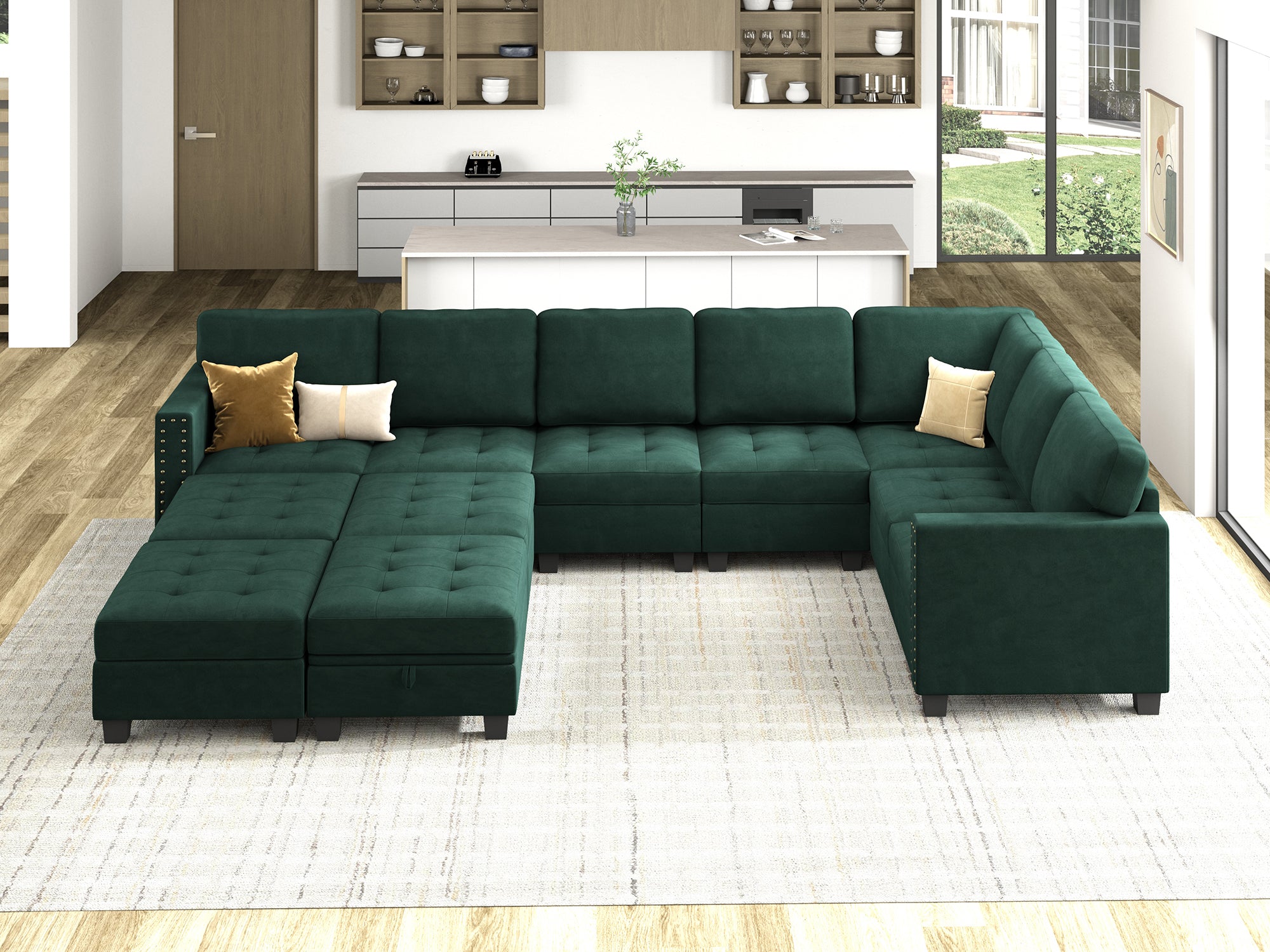 HONBAY 11-Piece Velvet Modular Sleeper Sectional With Storage Space