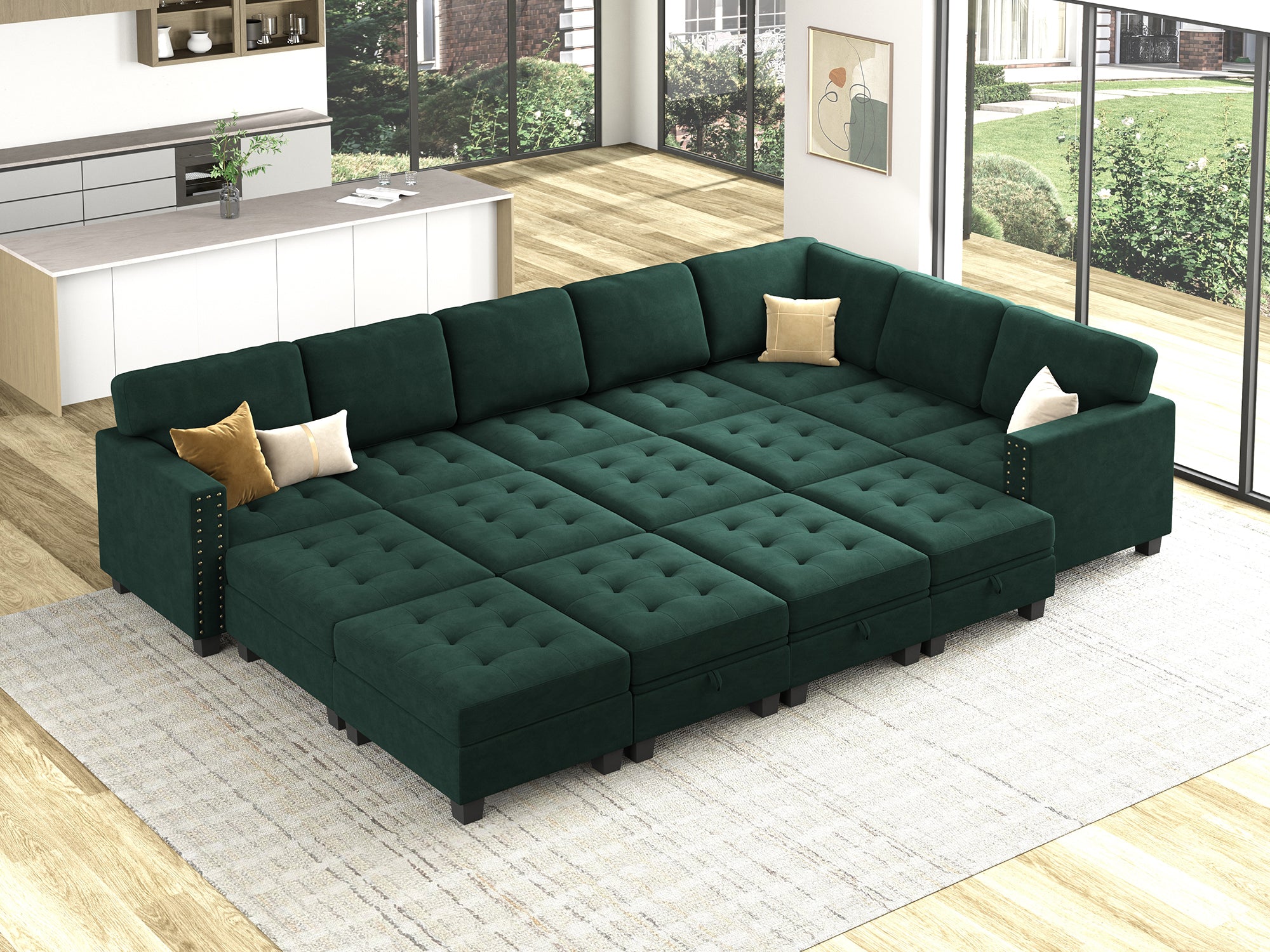 HONBAY 15-Piece Velvet Modular Sleeper Sectional With Storage Space