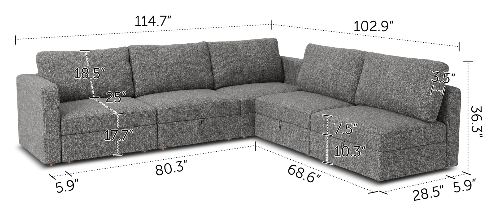 HONBAY 5-Piece Polyester Modular Sectional With Storage Seat