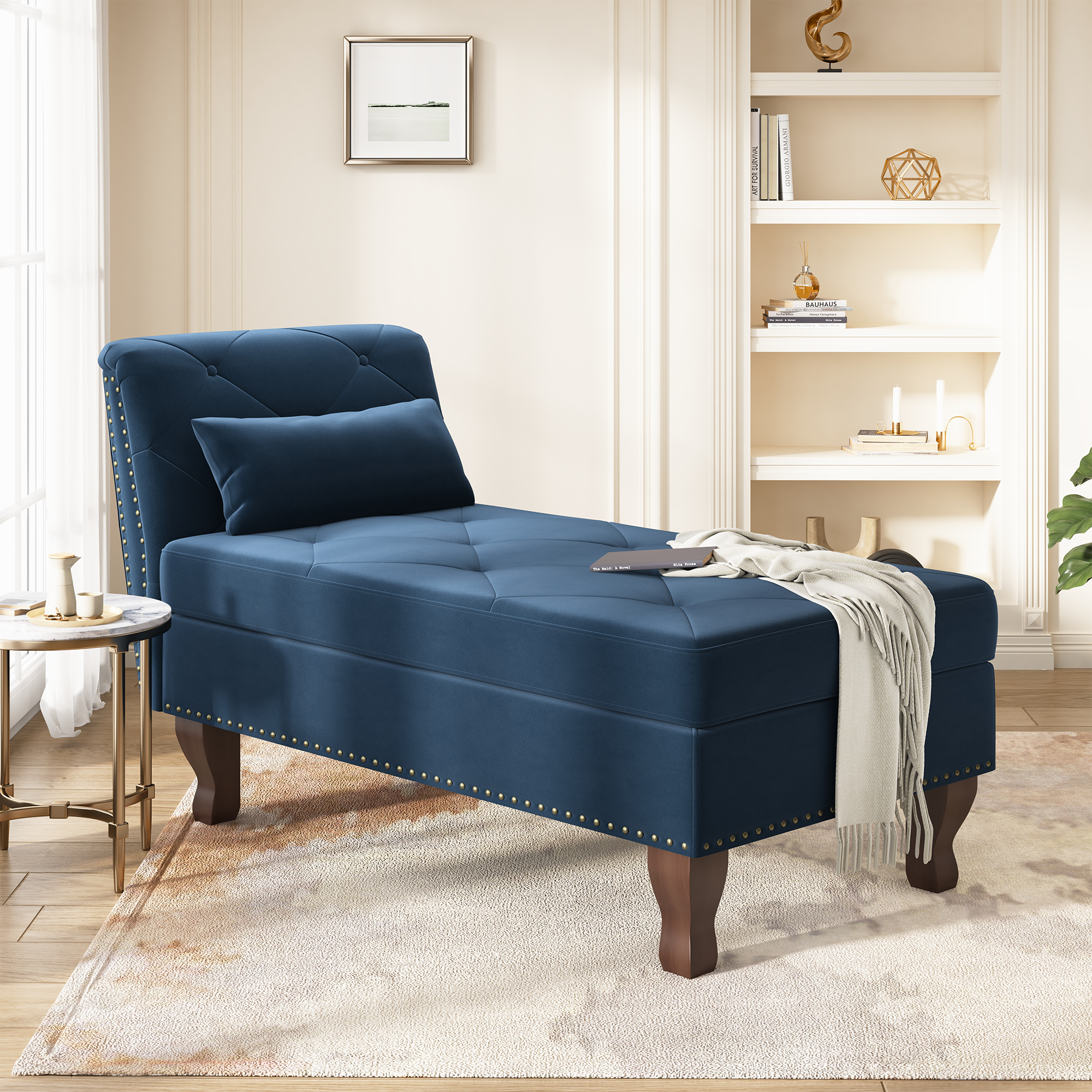 HONBAY Velvet Lounge Chair Sofa Couch with Storage Space