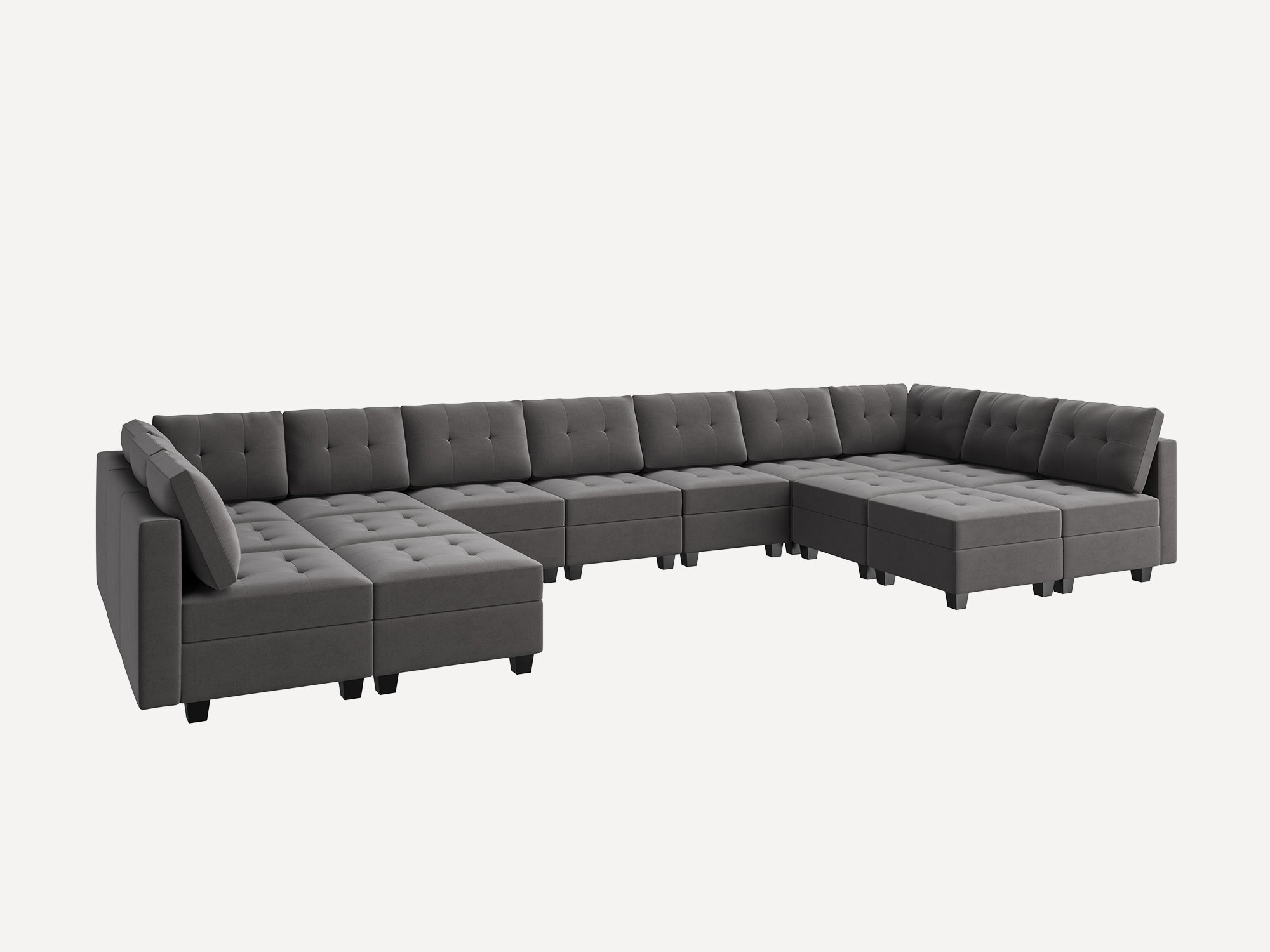 HONBAY 15-Piece Velvet Modular Sleeper Sectional Sofa With Storage Seat