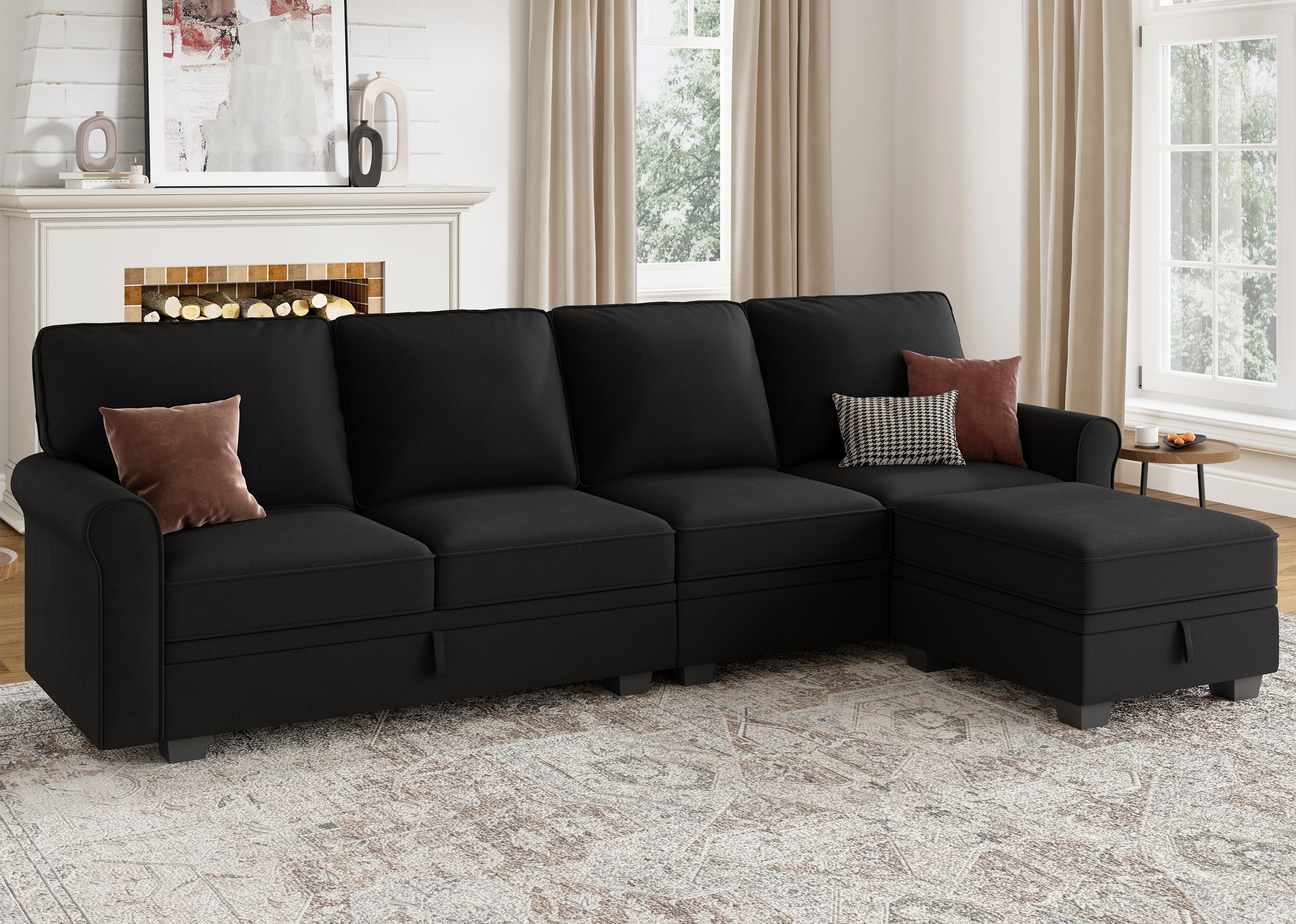 HONBAY 5-Piece Velvet Convertible Sectional With Storage Seat