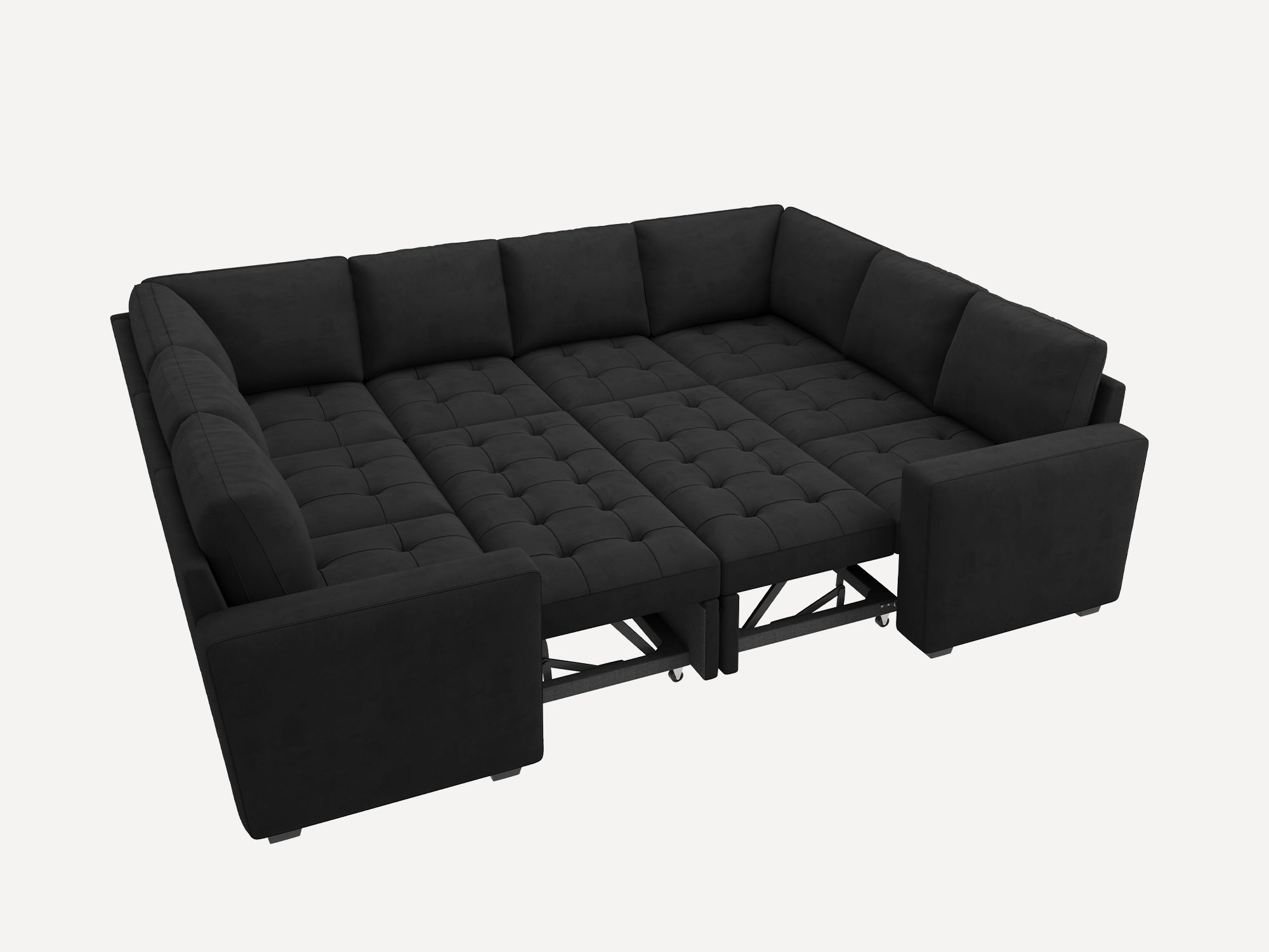 HONBAY 8-Piece Velvet Modular Sleeper Sectional With 2 Storage Spaces #Color_Black Style II