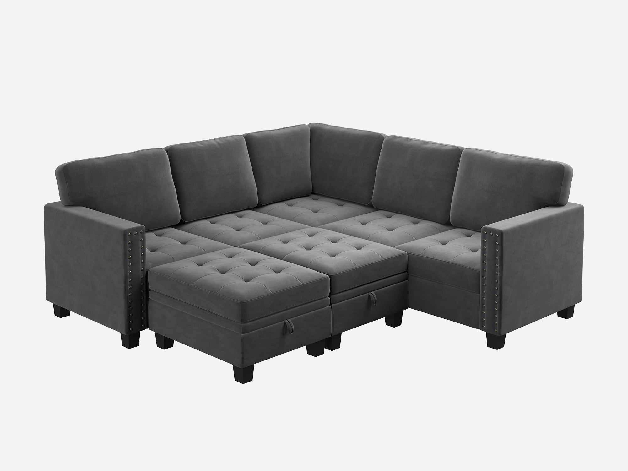 HONBAY 7-Piece Velvet Modular Sleeper Sectional With Storage Space