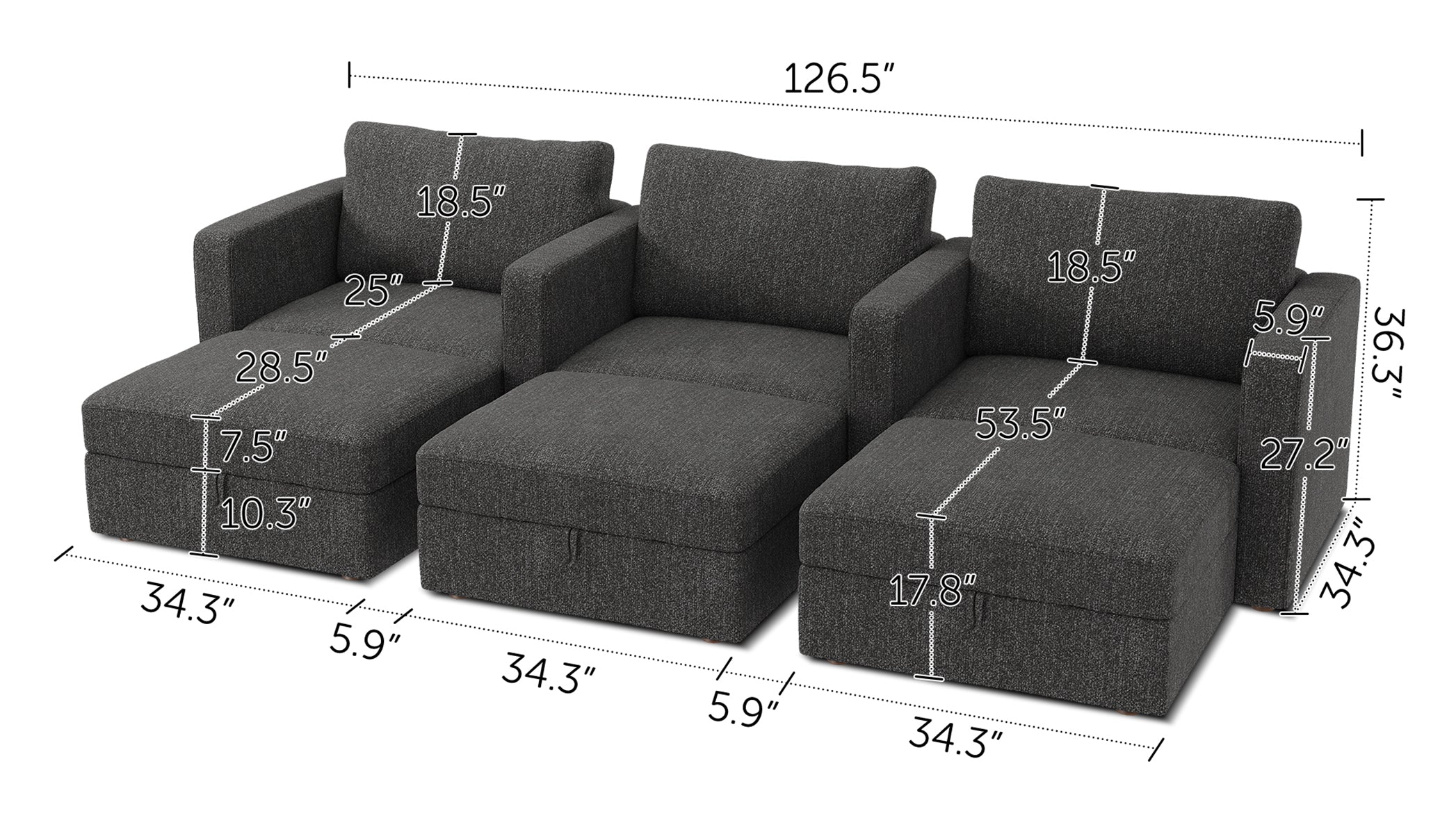 HONBAY 6-Piece Polyester Modular Sleeper Sectional With Storage Seat