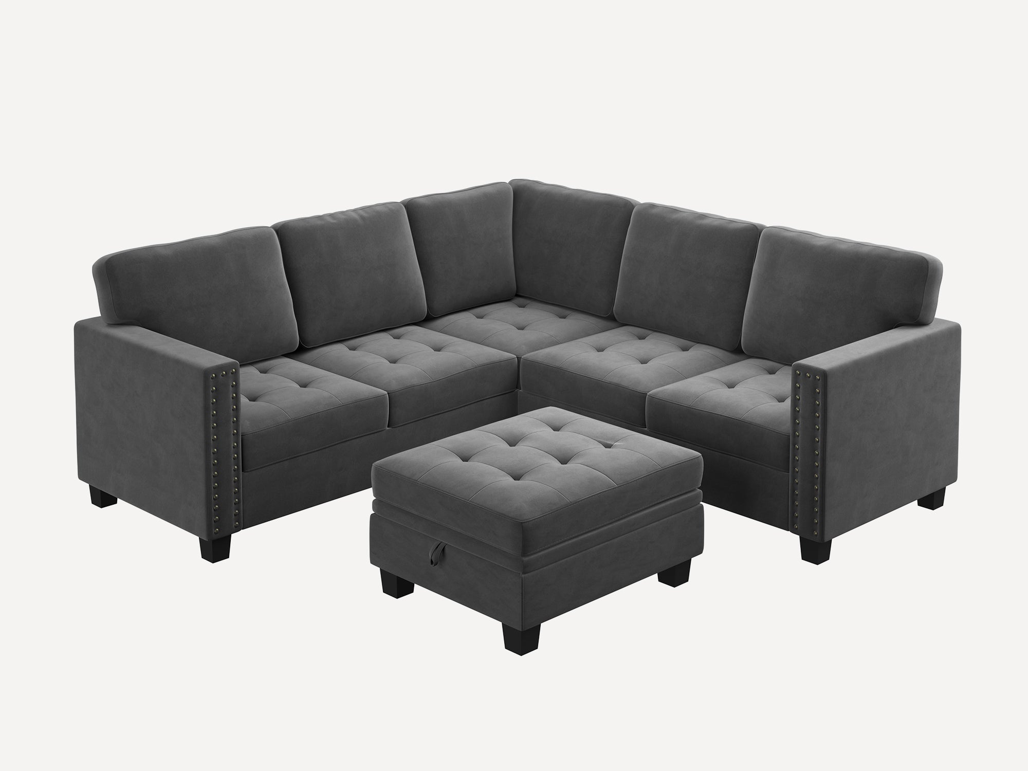 HONBAY 6-Piece Velvet Modular Sectional With Storage Ottoman