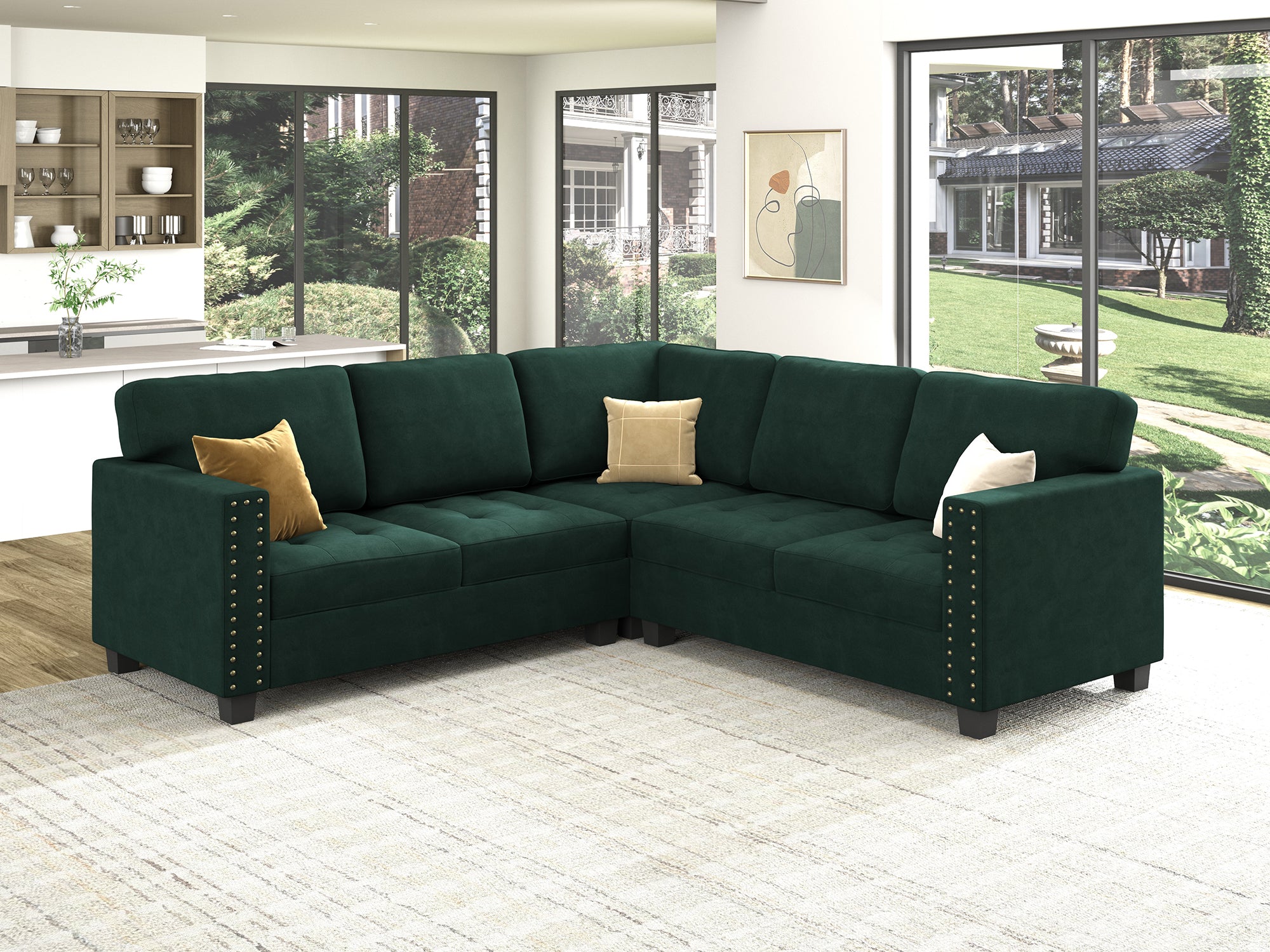 HONBAY 5 Piece Velvet Modular Sectional