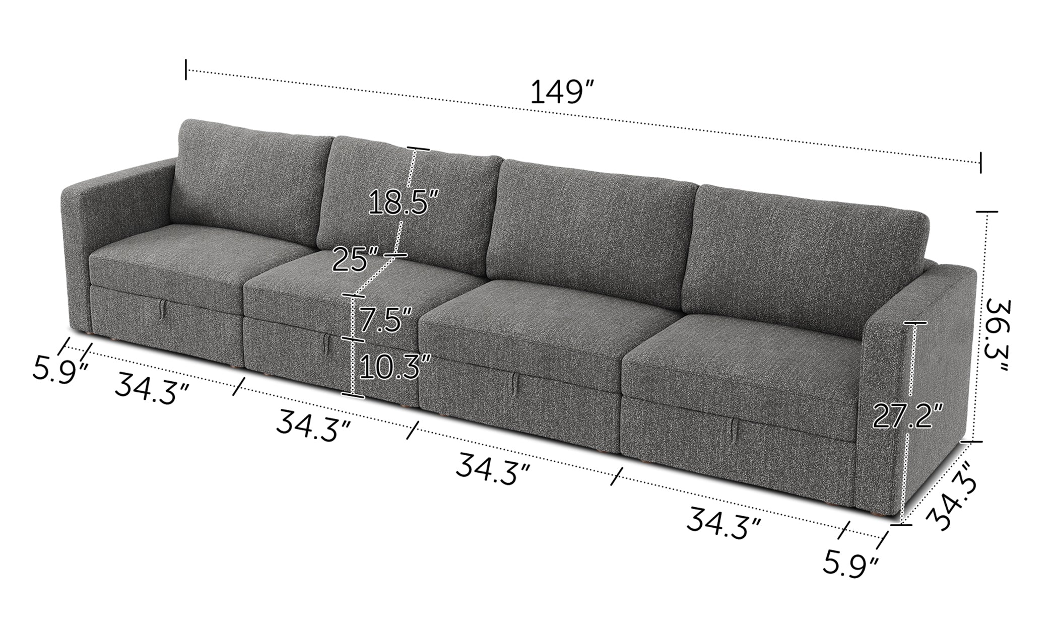 HONBAY 4-Piece Polyester Modular Sectional With Storage Seat