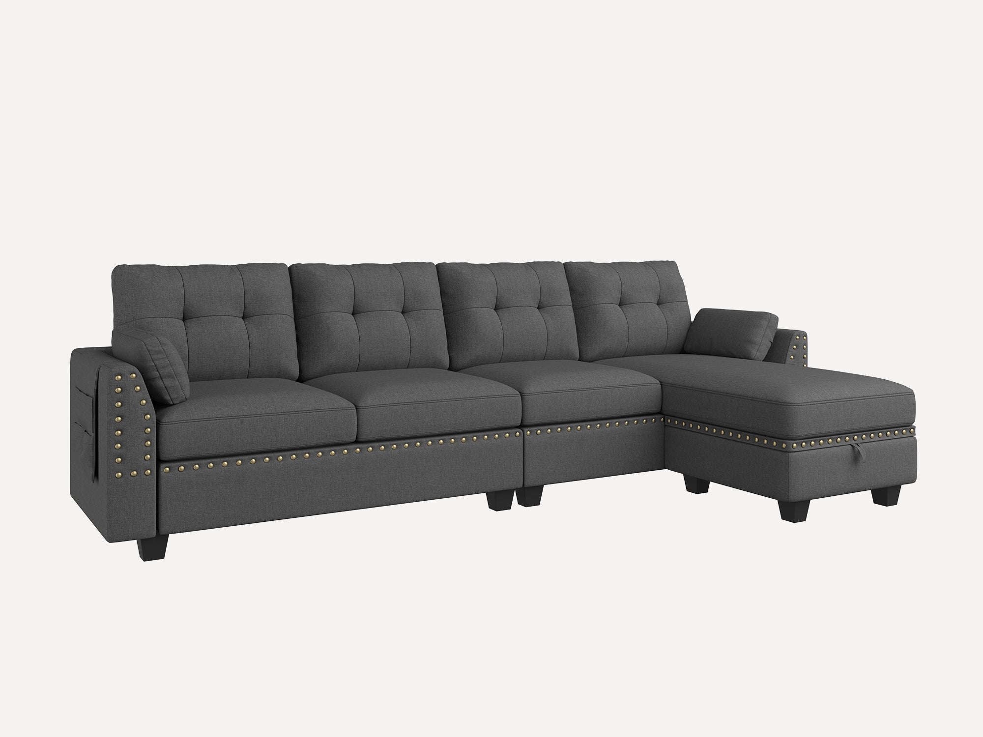 HONBAY 4-Piece Polyester Convertible Sectional With Storage Ottoman