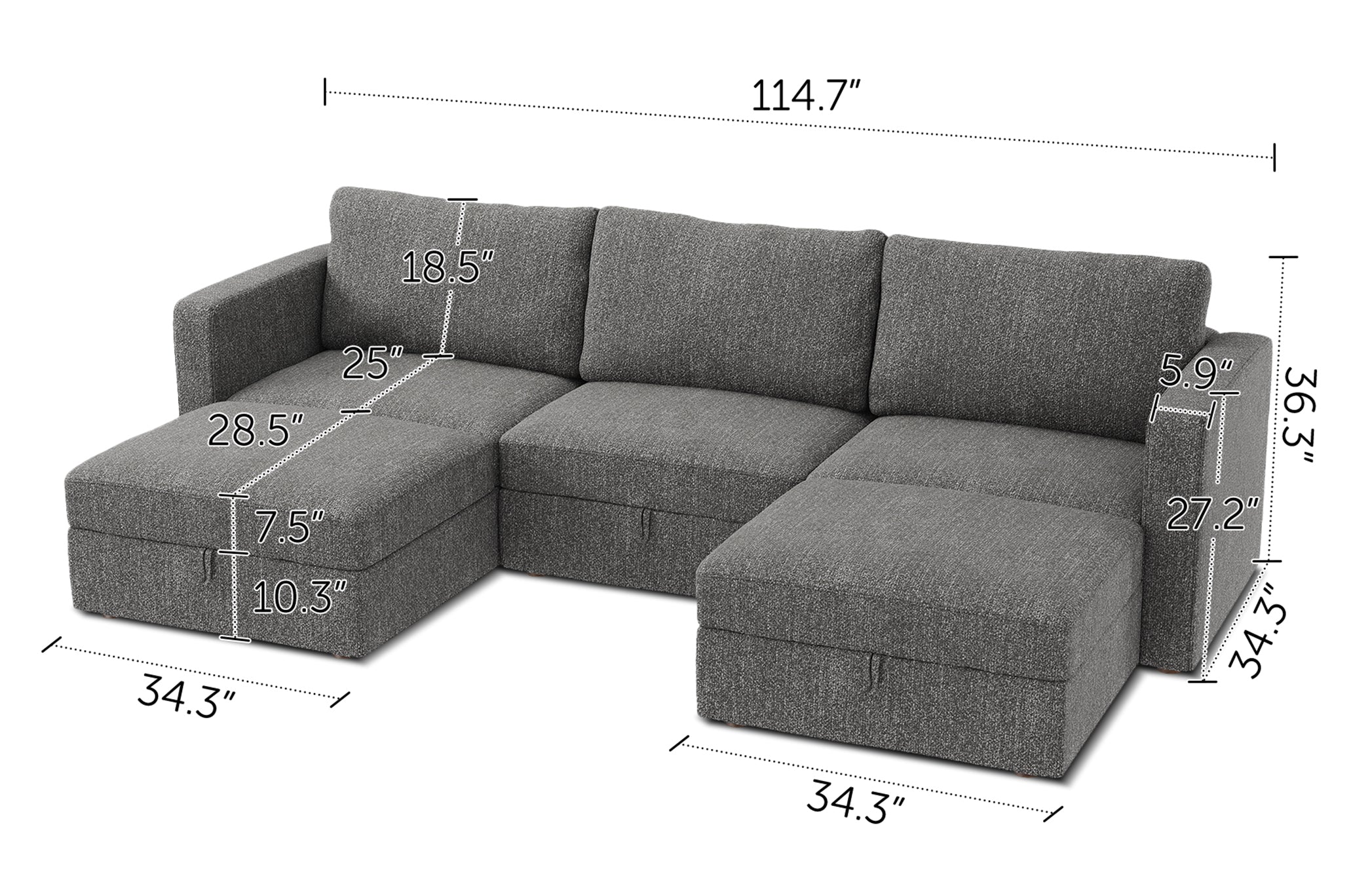 HONBAY 5-Piece Polyester Modular Sectional With Storage Seat