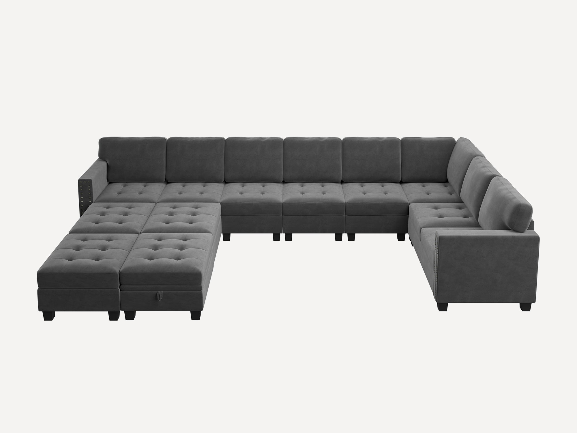 HONBAY 12-Piece Velvet Modular Sleeper Sectional With Storage Space