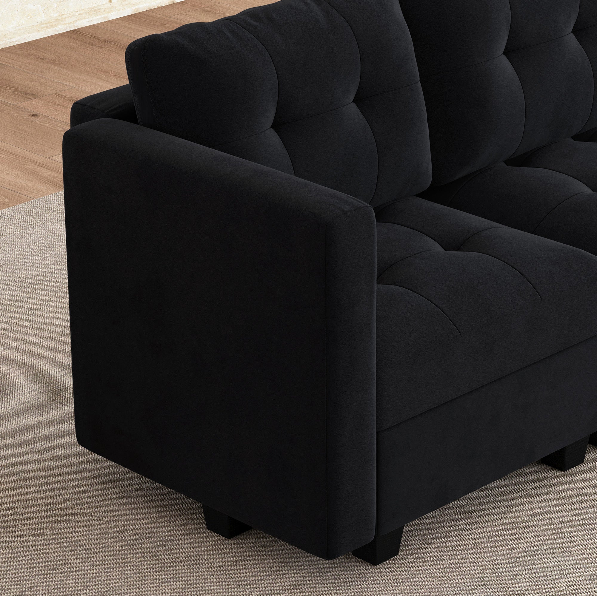 HONBAY Velvet Tufted 8-Seat Modular Sofa with Storage & Convertible Chaises